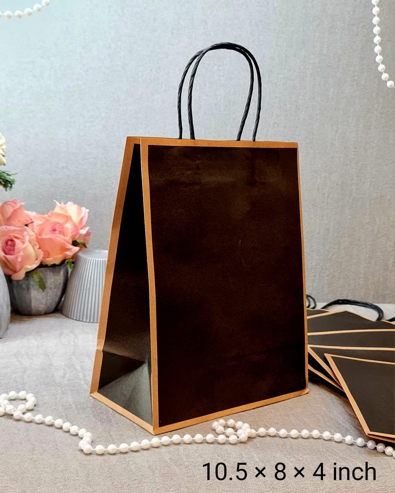 SATYAM KRAFT 6-Pack Black Paper Gift Bags with Handles (27x21cm) - Perfect for Valentine's Day, Weddings, Birthdays & Party Favors | Eco-Friendly Goodie Bags for Return Gifts & Seasonal Greetings