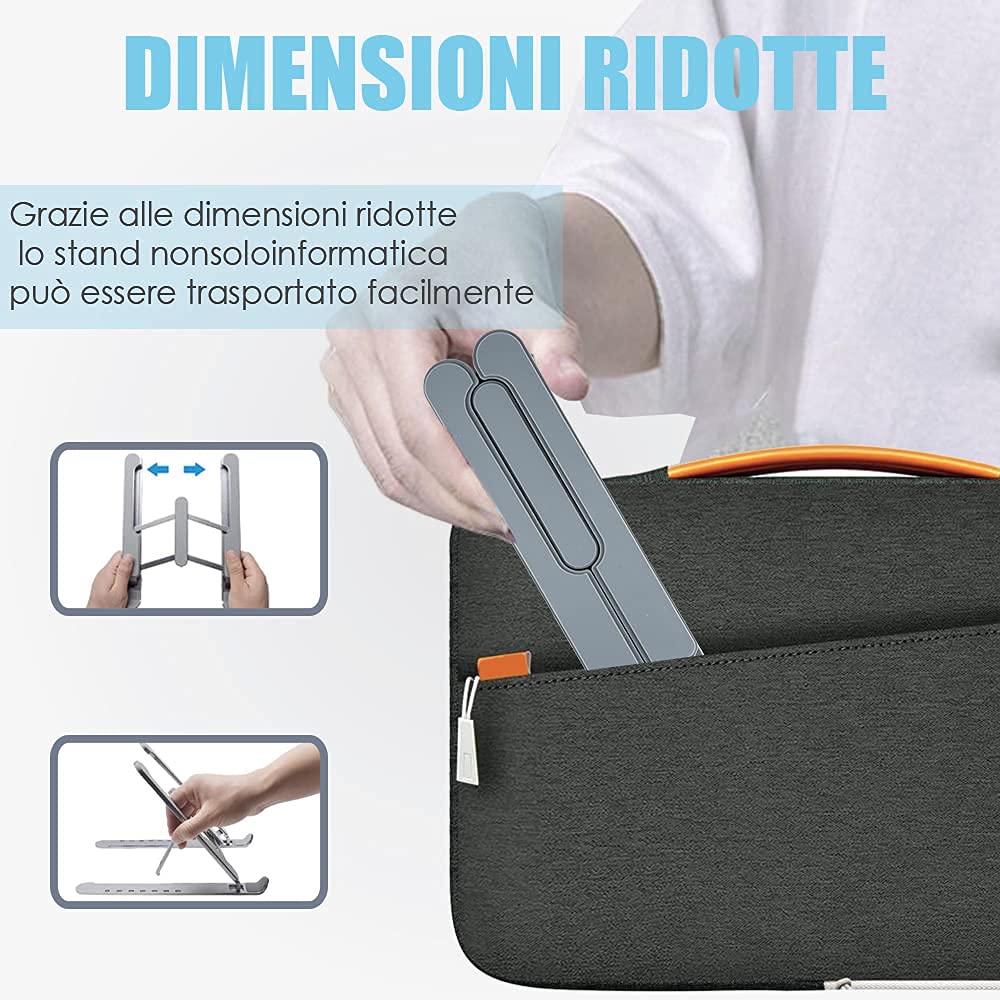 Porta PC Pieghevole Regolabile - Supporto per Laptop e Tablet con 6 Angoli, Design in Plastica e Silicone, Ideale per Ufficio, Casa e Viaggi