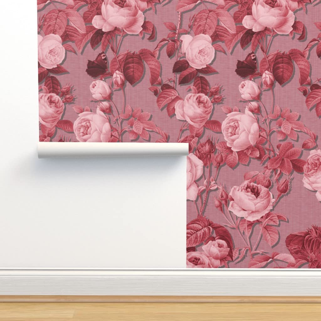 Peel & Stick Wallpaper 9ft x 2ft - Red Floral Retro Cottage Design, Removable Self-Adhesive Wallpaper for Bedroom, Kitchen, Living Room Decor | Easy DIY Home Improvement