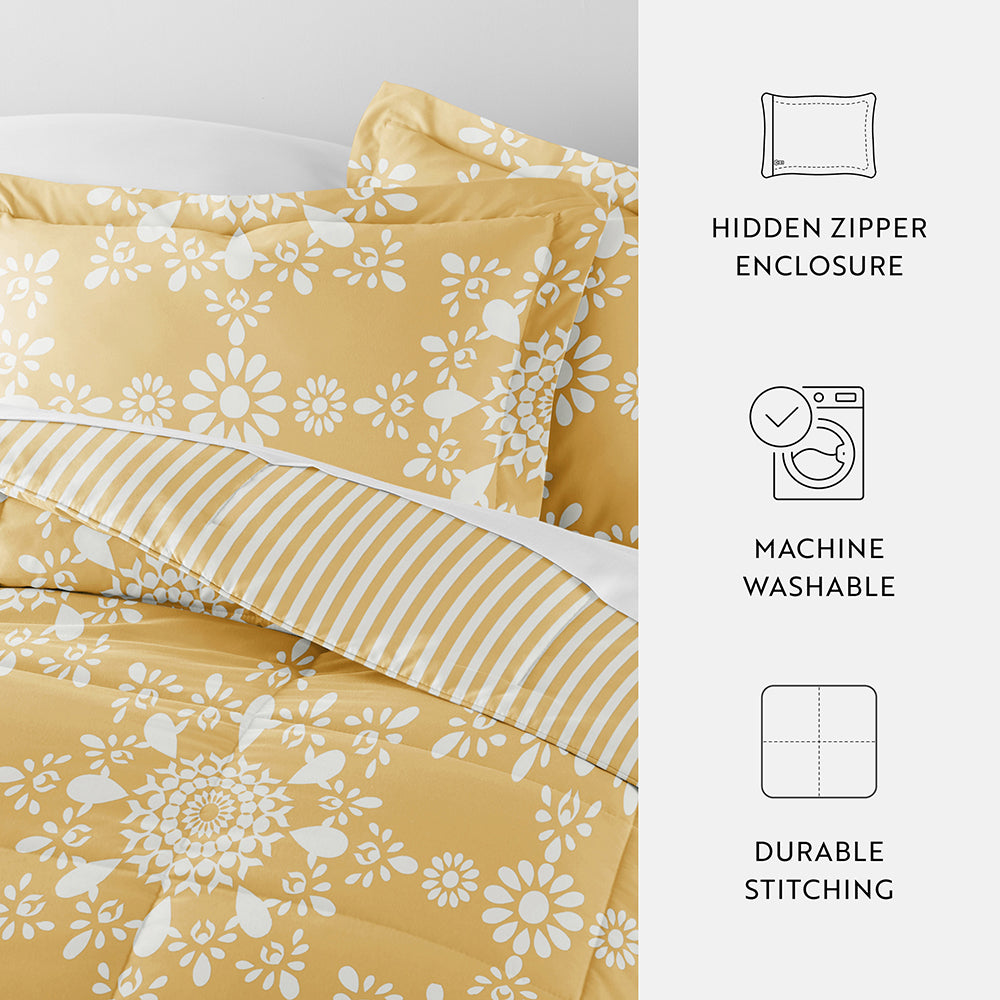 Daisy Medallion Reversible Down Alternative Comforter Set - King Size, All-Season Bedding with Duvet Cover - Perfect for Cozy Bedrooms & Guest Rooms