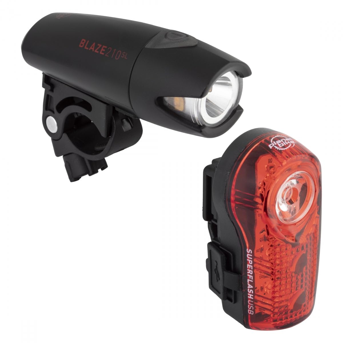 Planet Bike Blaze 210 SL & Superflash USB Rechargeable Bike Light Set - High Visibility Front & Rear Bicycle Lights for Night Cycling, Commuting, and Road Safety