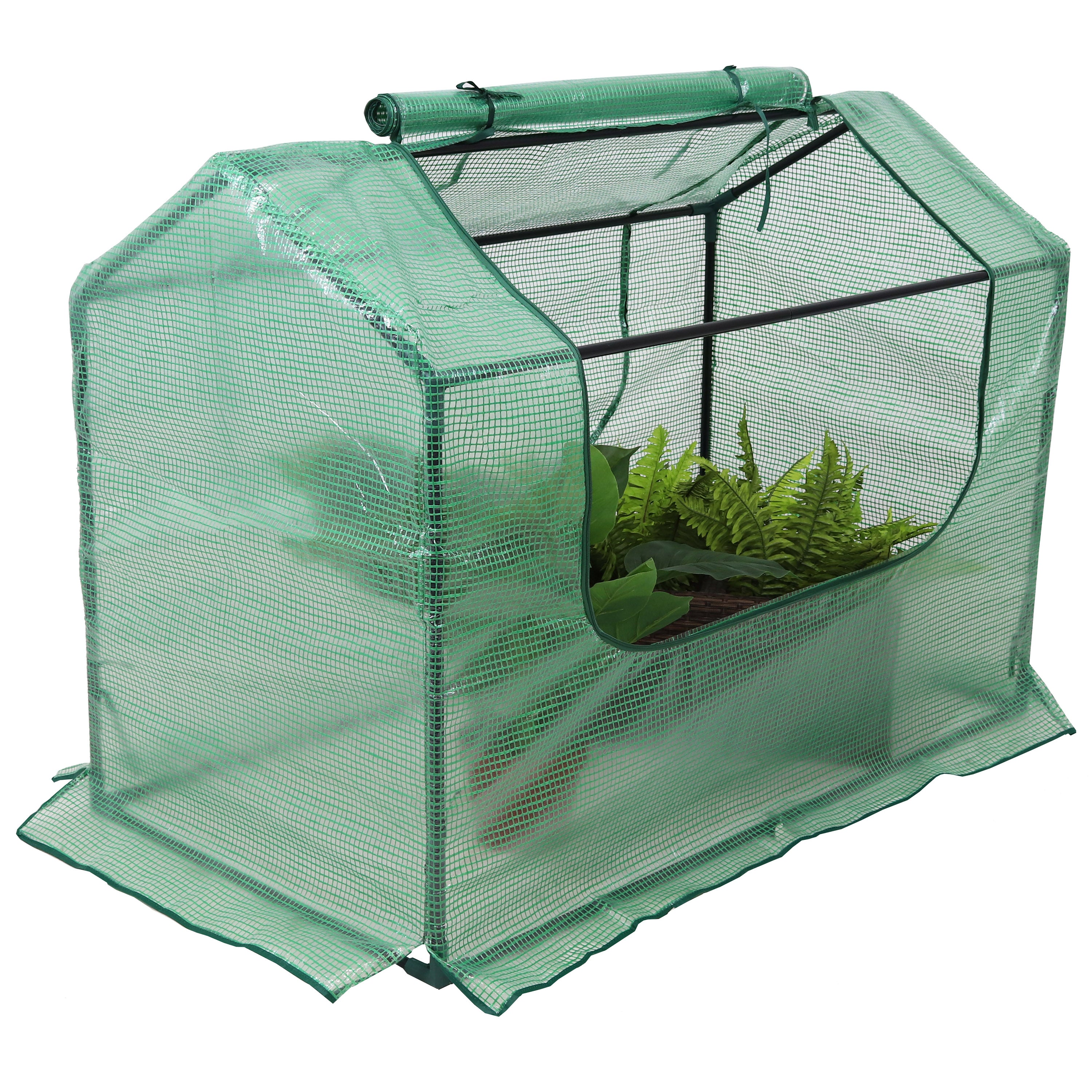 Sunnydaze Mini Greenhouse with 2 Side Doors - Portable Indoor/Outdoor Plant Protection for Herbs, Flowers & Seedlings - Perfect for Patio, Garden & Backyard Gardening