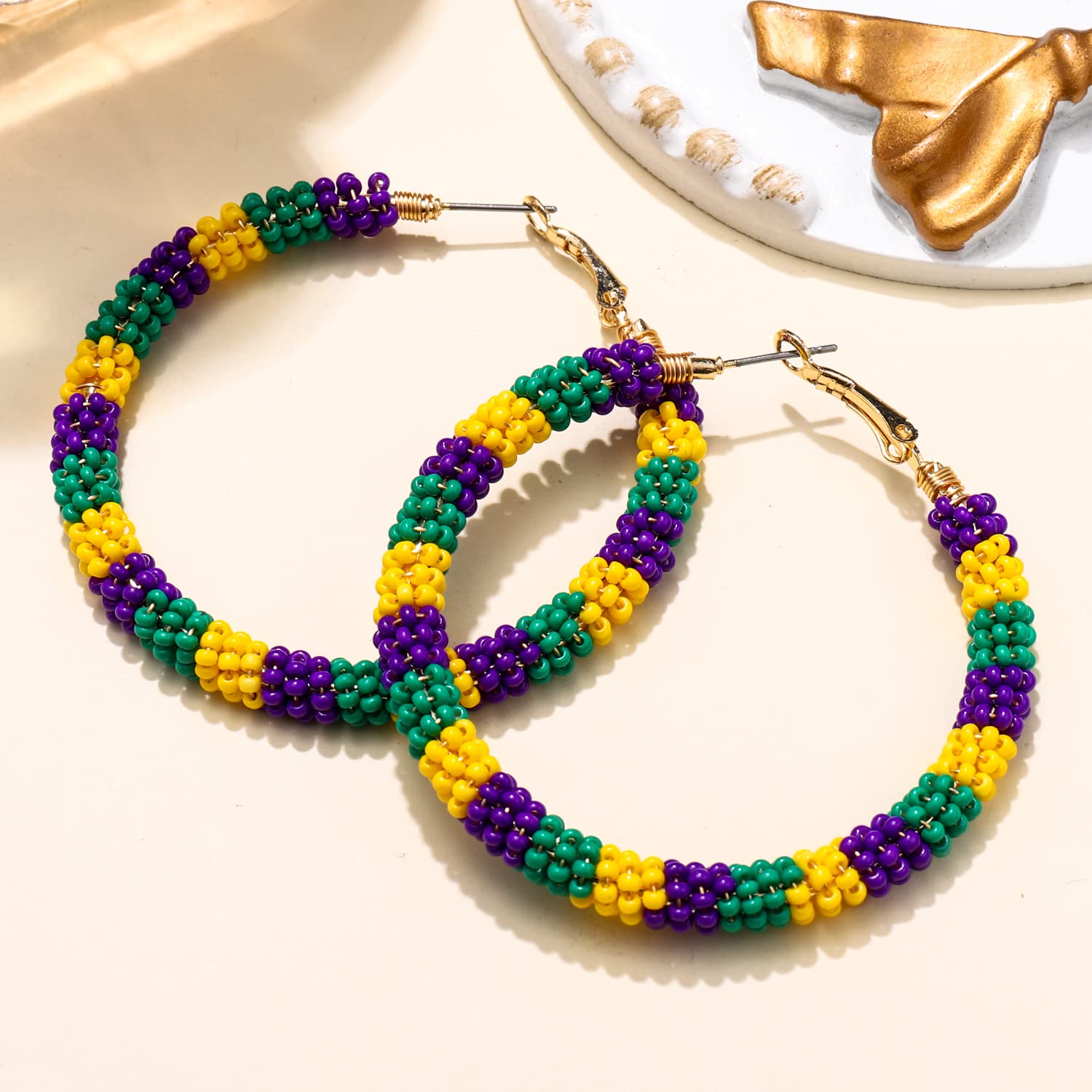 Boho Beaded Hoop Earrings for Women - Colorful Mixed Bead Dangle Earrings, Bohemian Style Hoop Ear Studs | Perfect for Casual Wear, Parties & Festivals