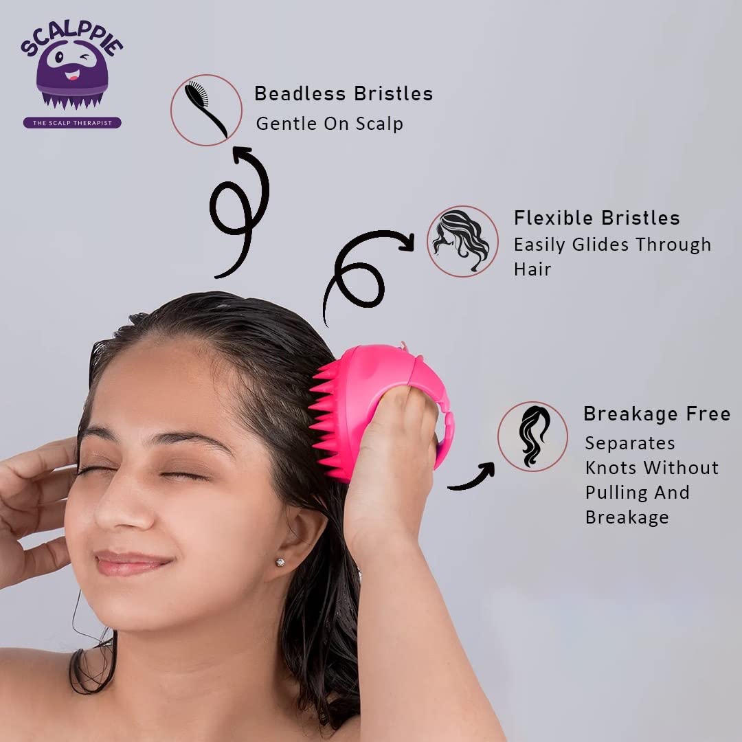 SCALPPIE Silicone Scalp Massager & Shampoo Brush for Hair Growth - Rose Pink - Relieves Dandruff & Stimulates Circulation - Perfect for Shower, Spa & At-Home Hair Care Routine