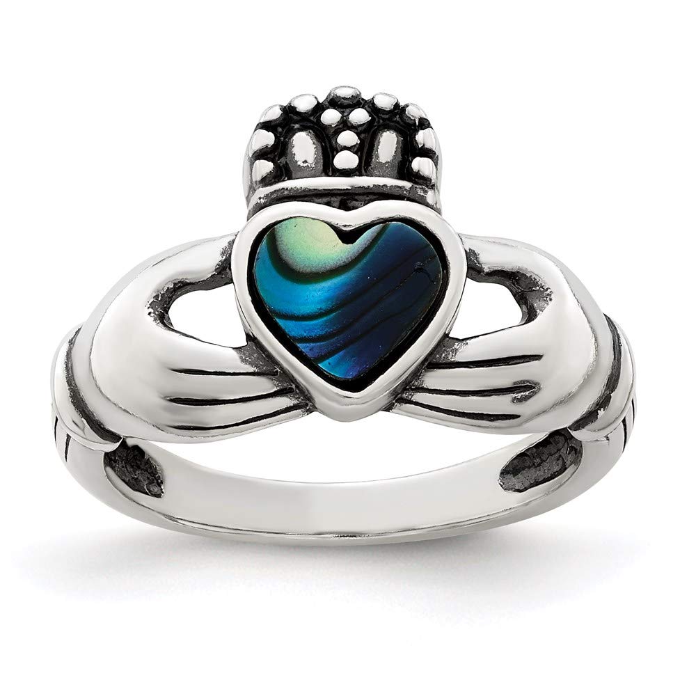 925 Sterling Silver Antiqued Abalone Shell and Enamel Claddagh Ring - Irish Celtic Love Friendship Loyalty Ring - Fine Jewelry Gift for Women, Her, Girlfriend, Wife - Perfect for Weddings, Anniversaries, Valentine's Day Gifts