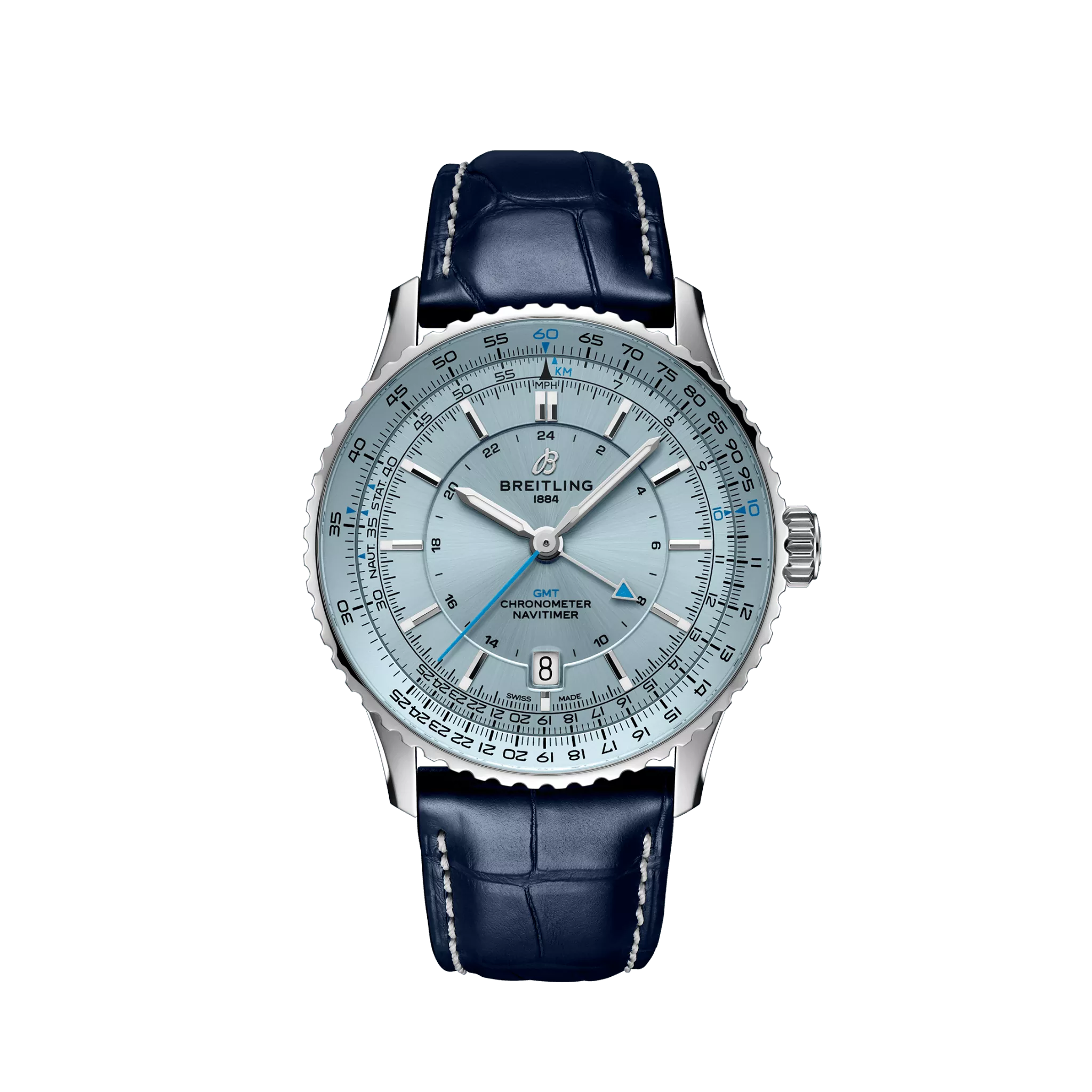 Breitling Navitimer Automatic 41 GMT Stainless Steel Men's Watch - Luxury Pilot Chronograph with Dual Time Zone - Perfect for Business Travel & Aviation Enthusiasts