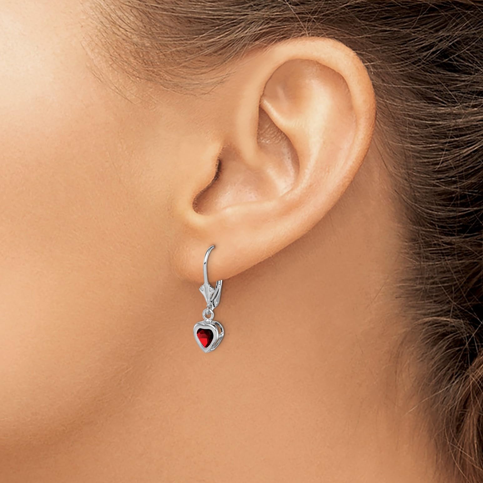 Rhodium Plated Sterling Silver Heart-Shaped Garnet Drop Earrings for Women - Elegant Dangle Leverback Jewelry for Date Night & Special Occasions