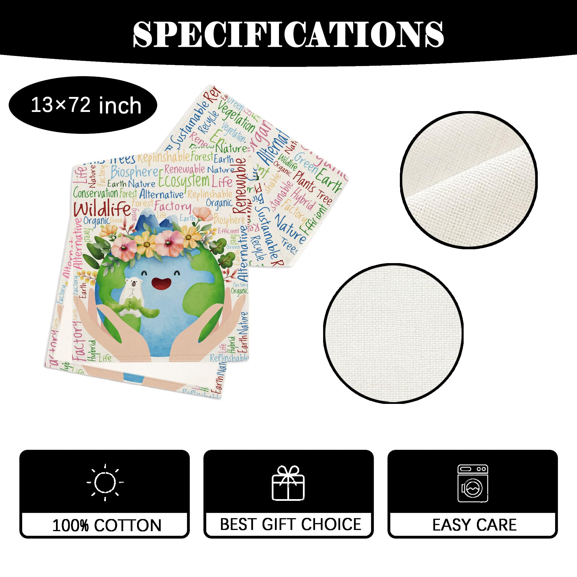Eco-Friendly Earth Day Table Runner & Party Decorations - Sustainable Home Party Supplies for Earth Day Celebrations & Environmental Awareness Events