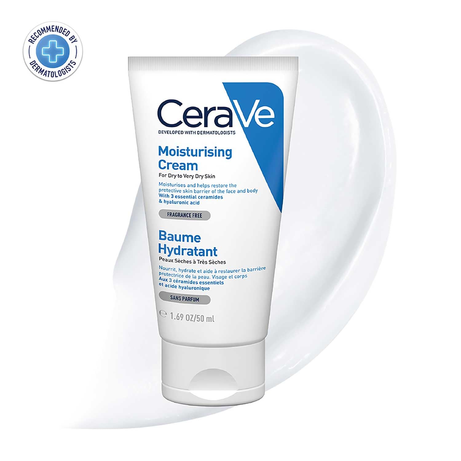CeraVe Moisturizing Cream for Dry to Very Dry Skin (50ml) - Fragrance-Free Face & Body Lotion with Hyaluronic Acid & 3 Essential Ceramides | Non-Comedogenic, Dermatologist Recommended | Daily Hydration for Sensitive Skin Care Routine