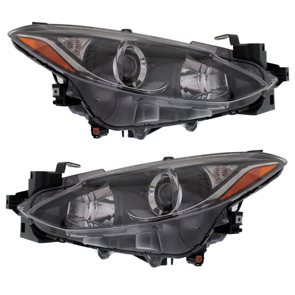 2014-2016 Mazda 3 Sedan Headlight Assembly Pair - Driver & Passenger Side (MA2502144/MA2503144 | BPW9510L0A/BPW9510K0A) - Direct Replacement for Improved Night Visibility & Safety