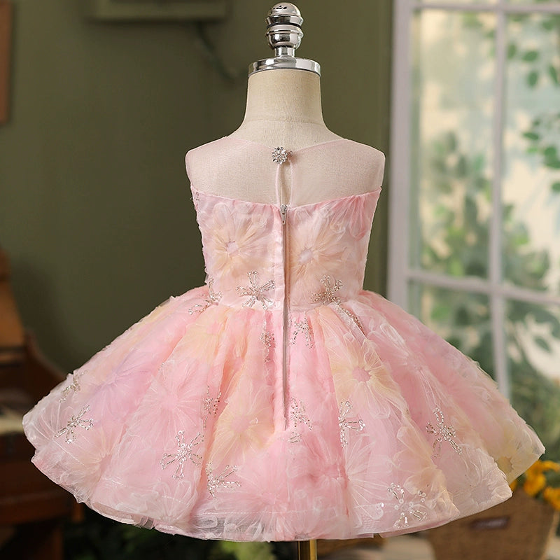 Elegant Baby Flower Sequin Dress for Toddlers - Tube Top Puffy Birthday Party Dress for Girls - Perfect for 1st Birthday, Photoshoot & Special Occasions