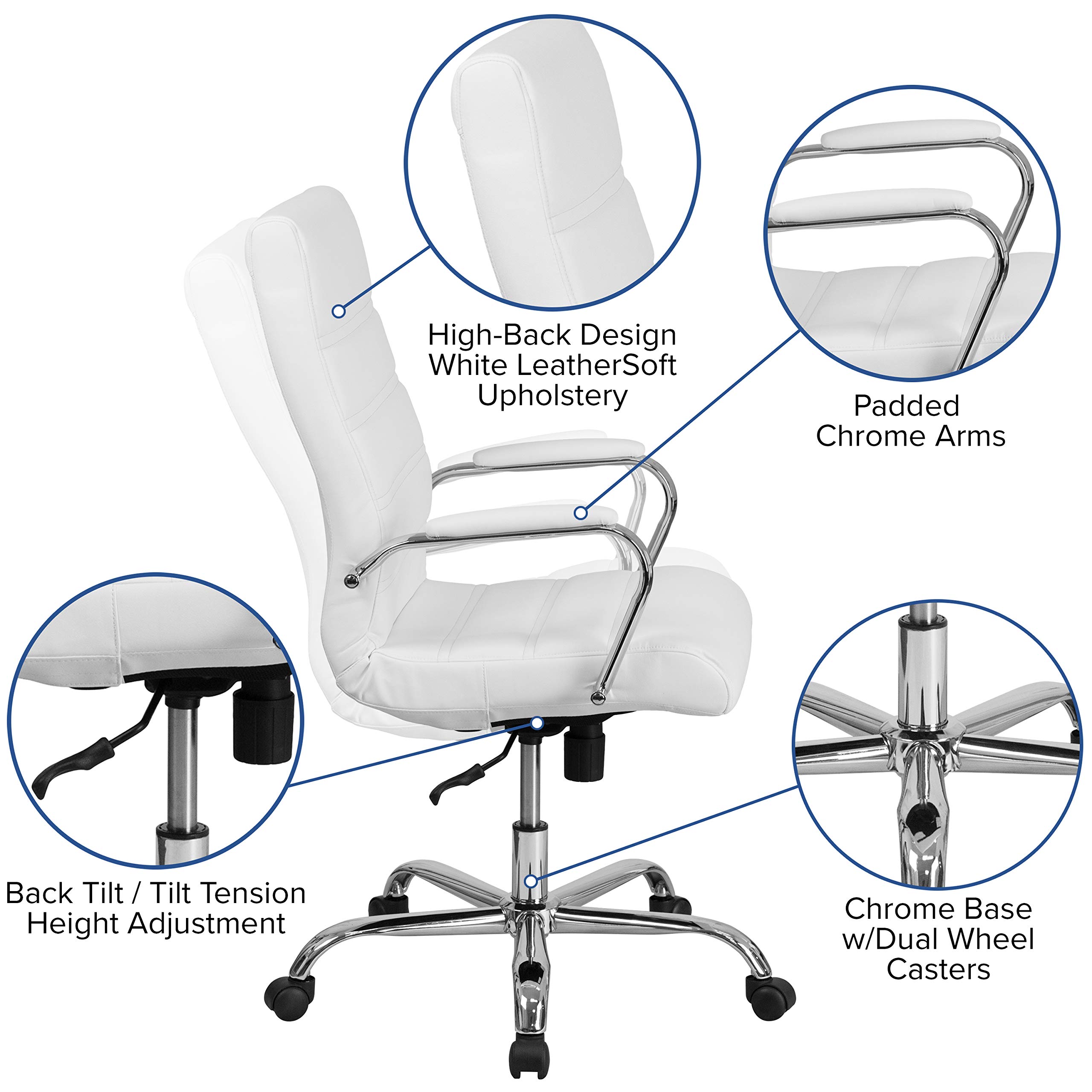 Whitney High-Back LeatherSoft Office Chair - Adjustable Swivel Desk Chair with Armrests for Home & Office Workspace