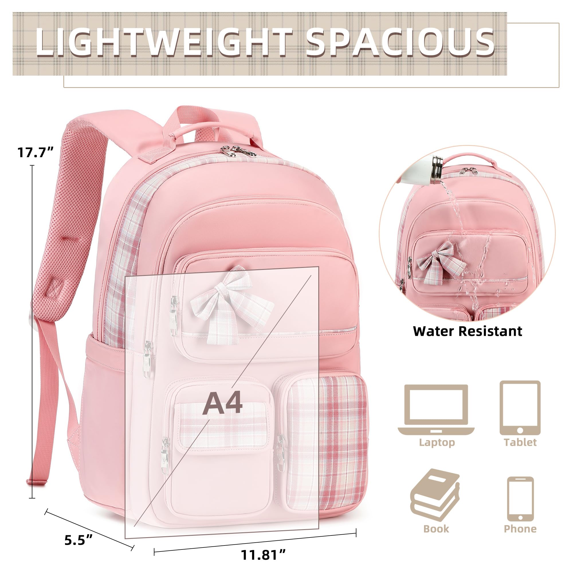 **Stylish Pink Backpack for Girls & Women - 15.6 Inch Laptop School Bag, Large Bookbag for Teen Students, College, Kindergarten & Elementary - Perfect for Travel, Casual Use & Daily Commute**