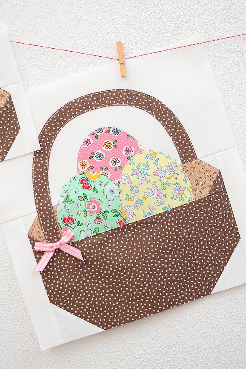 Easter Basket Quilt Block Pattern - Digital Download PDF by Ellis & Higgs - Perfect for Spring Decor, DIY Quilting Projects & Holiday Crafts