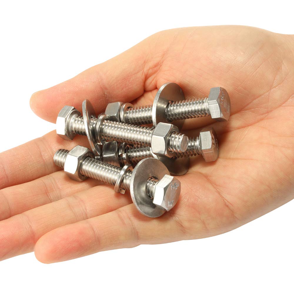 18-8 Stainless Steel Hex Head Bolts with Nuts & Washers - 8 Sets for DIY & Construction