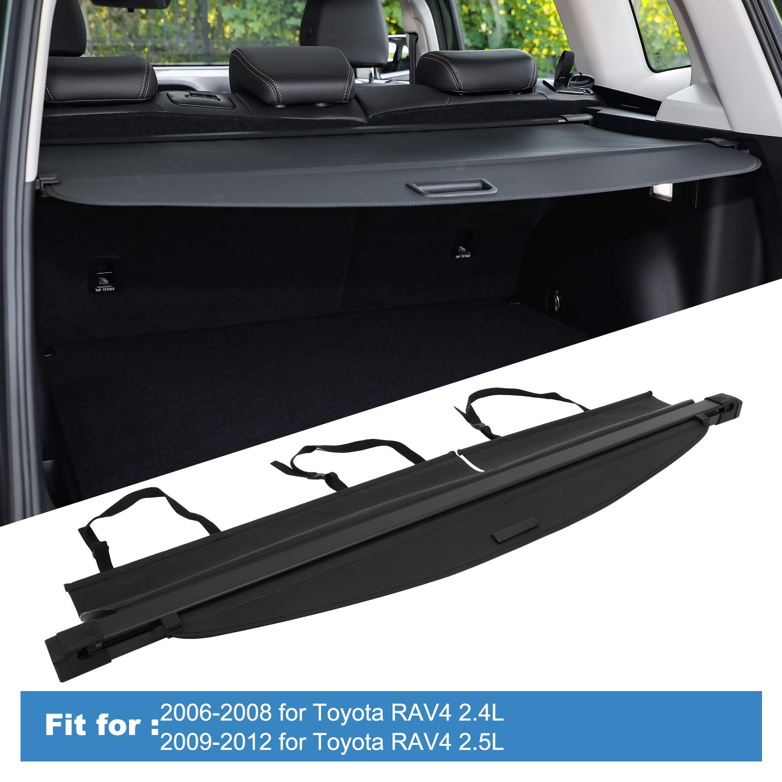 ECCPP Retractable Cargo Cover for 2006-2012 Toyota RAV4 - Flexible Trunk Shade, Luggage Tonneau Security Protector - Perfect for Road Trips, Grocery Hauling & Vehicle Storage Protection