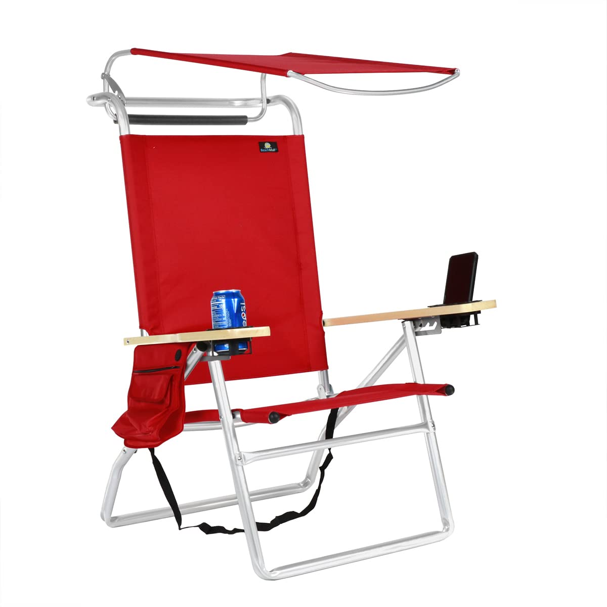 Premium Lightweight Aluminum Beach Chair with 4 Reclining Positions & Adjustable Canopy Shade - Includes Drink Holder & Storage Pouch for Adults - Perfect for Poolside Relaxation, Camping & Outdoor Adventures