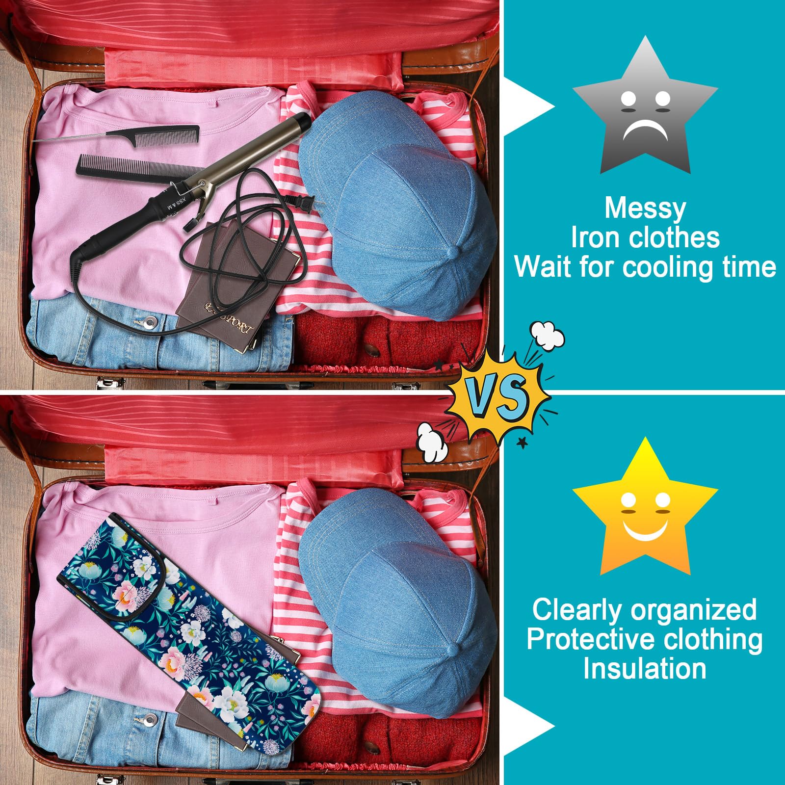 **Shappy 2-Piece Heat-Resistant Curling Iron Travel Case & Flat Iron Holder - Neoprene Sleeve & Silicone Hot Tools Bag for Straighteners (Flower Style) - Perfect for Travel, Salon & Home Use**