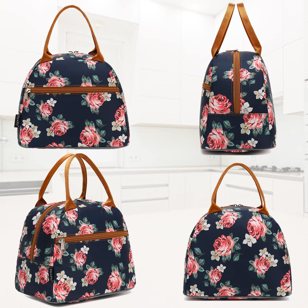 FlowFly Insulated Lunch Bag Tote for Women & Men - Leakproof Cooler Lunch Box Organizer with Handle, Rose - Perfect for Work, School, Picnics & Outdoor Activities