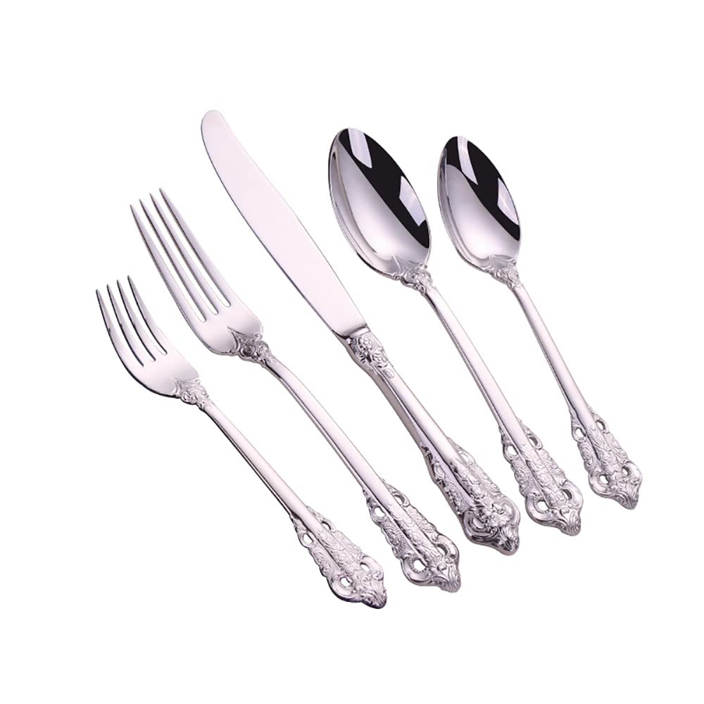 Vintage Royal Palace Style 40-Piece Silverware Set for 8 - Stainless Steel Flatware Cutlery Set with Spoons, Forks & Knives - Elegant Tableware for Home, Kitchen, Restaurant & Hotel - Perfect for Dinner Parties, Weddings & Formal Dining