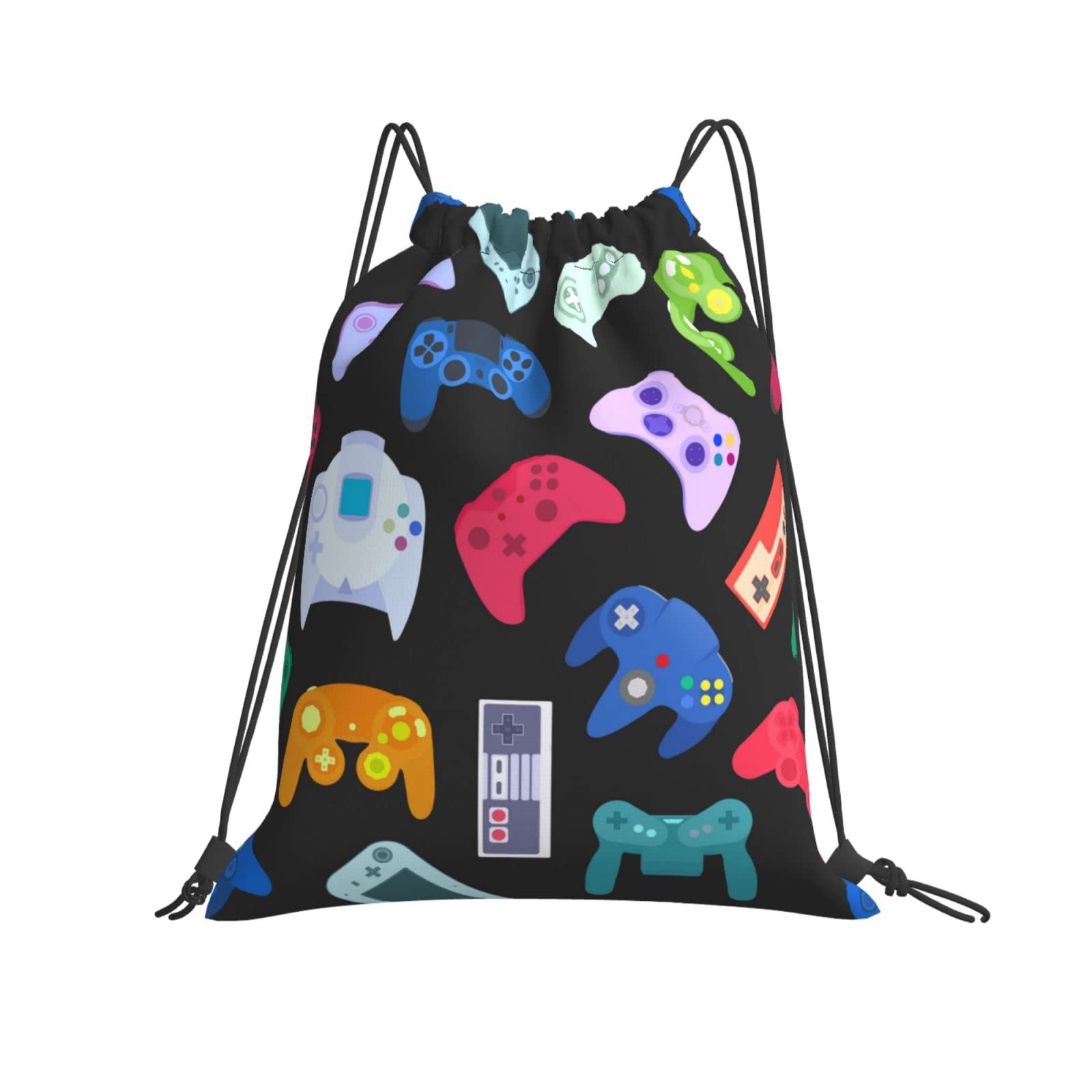 Black & White Video Game Weapon Pattern Unisex Drawstring Backpack - Lightweight Gym, Shopping, Yoga, Hiking, Travel & Dance Sack Daypack for Women & Girls - Perfect for School, Sports & Outdoor Adventures