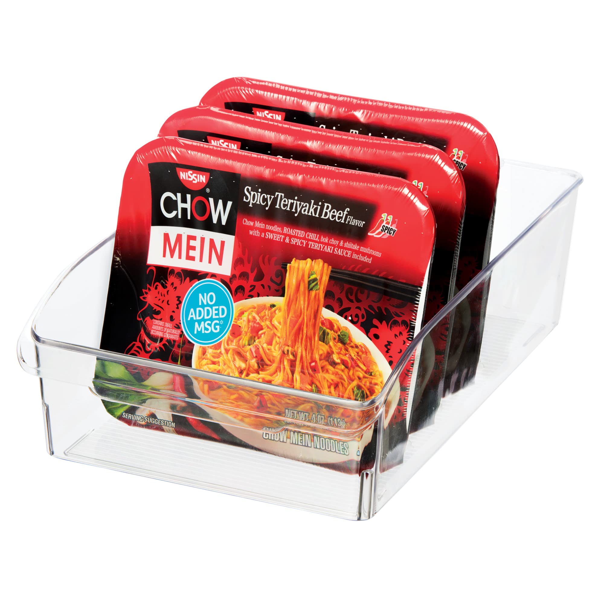 Clear Plastic Refrigerator Organizer Bins - 6 Pack with Finger Grip Handles (12