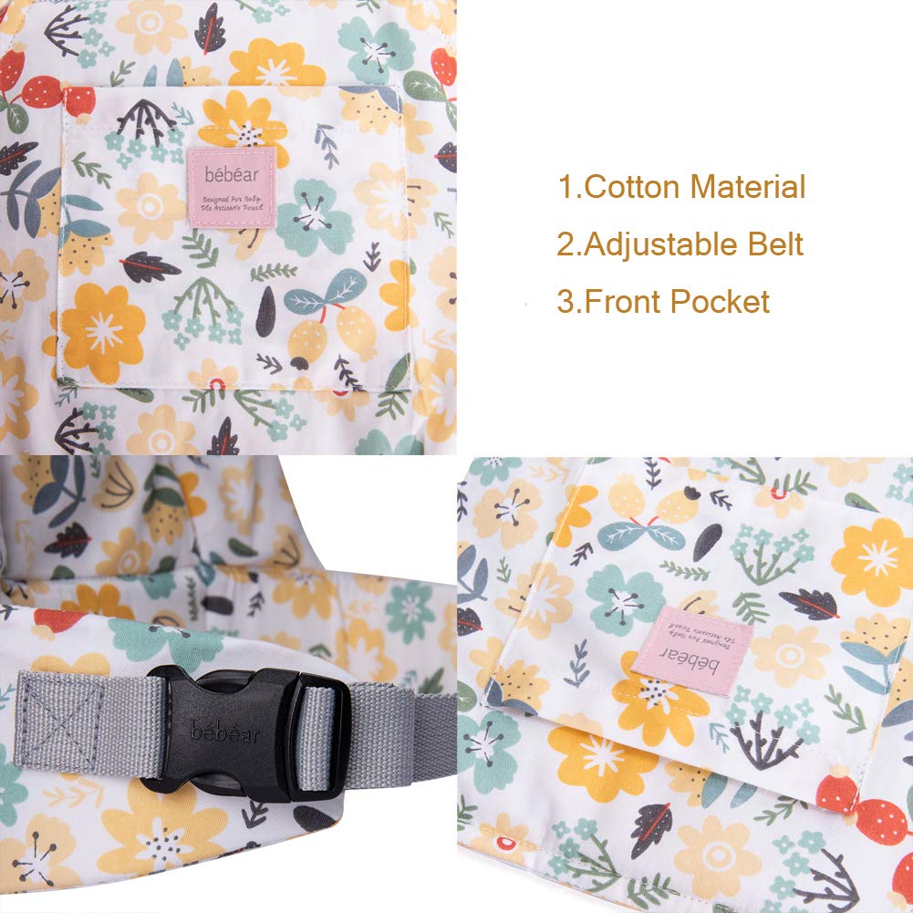 Bebamour Baby Doll Carrier for Kids - Soft Cotton Front & Back Stuffed Toy Holder - Perfect Gift for Boys & Girls (Blue Flower) - Ideal for Pretend Play, Role-Playing & Comforting Companions