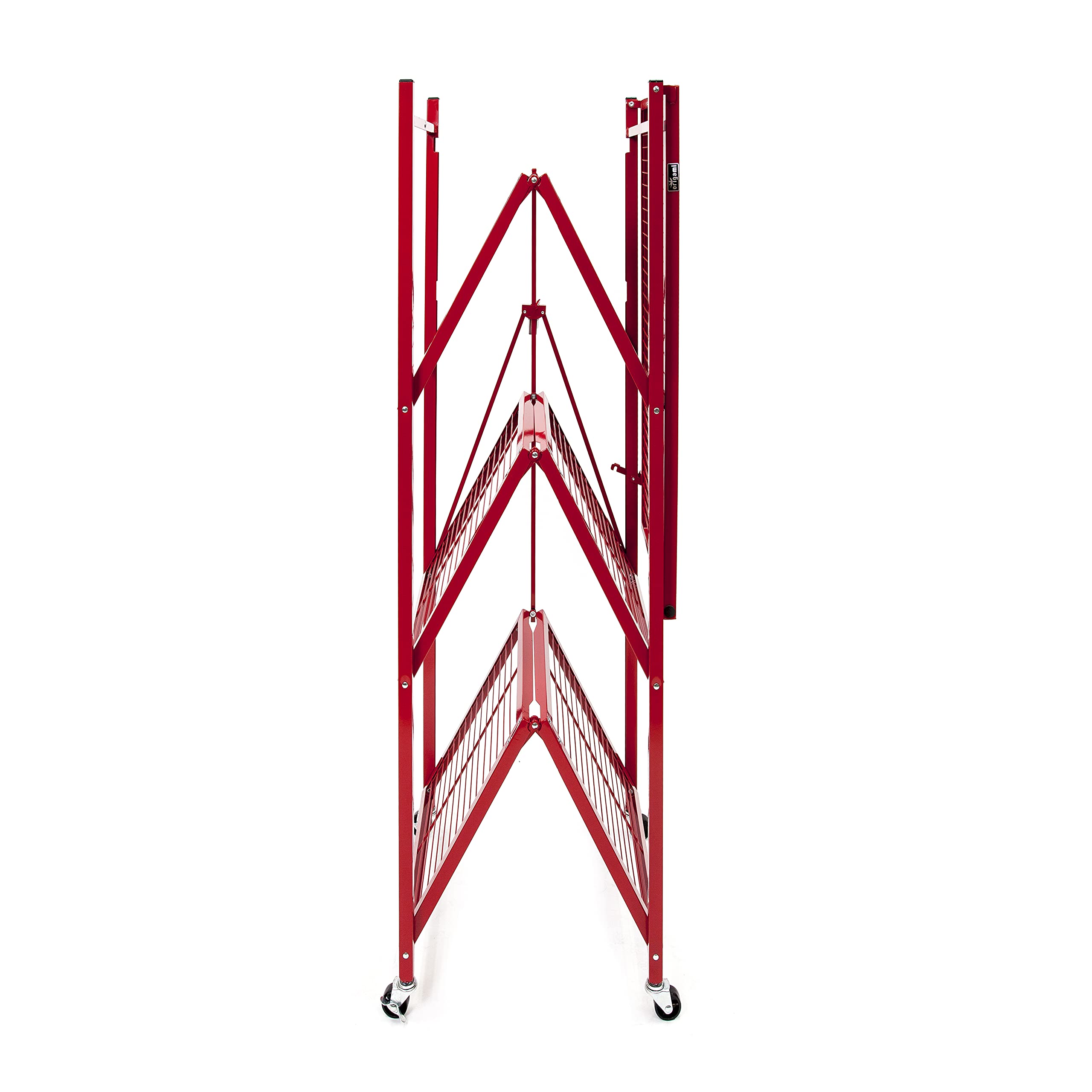 Origami R5 Foldable 4-Tier Heavy Duty Metal Garage Shelving with Wheels - 1000 lbs Capacity Storage Rack for Garage, Basement & Workshop Organization (Red) - Perfect for Storing Tools, Sports Equipment & Home Supplies