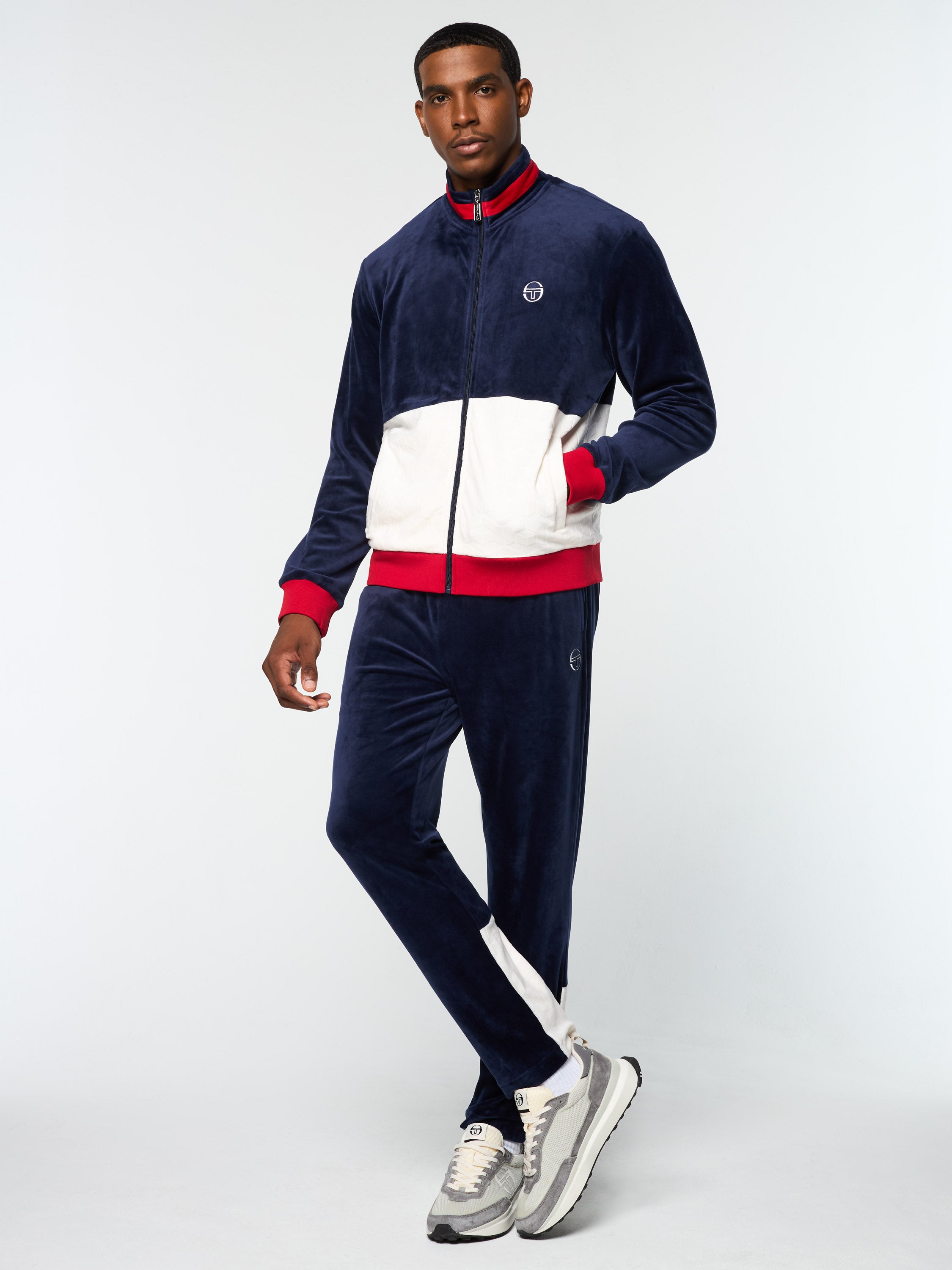 Foggia Velour Debossed Track Jacket - Premium Men's Athletic Zip Up Hoodie in Maritime Blue | Gym, Running & Casual Wear
