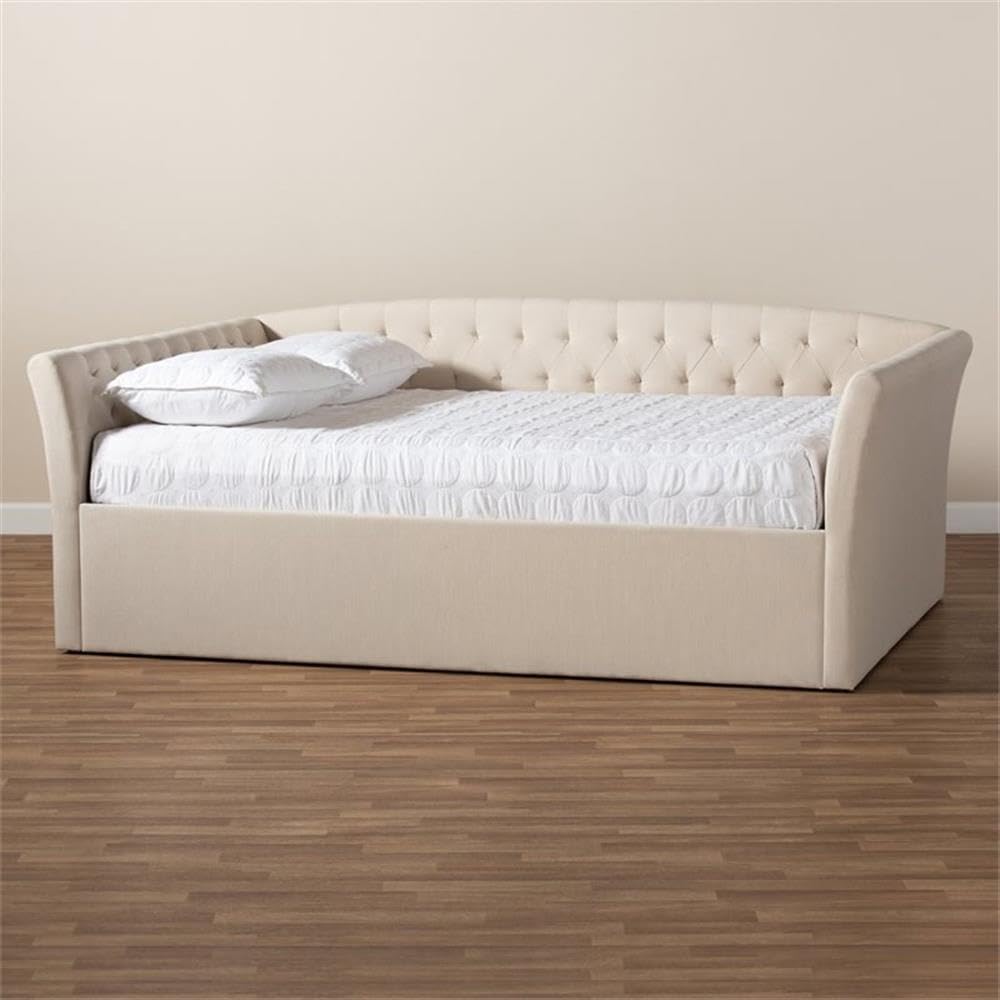 BOWERY HILL Modern Fabric Upholstered Queen Size Daybed in Beige - Stylish Sofa Bed for Small Spaces, Guest Room & Home Office - Perfect for Lounging, Napping & Extra Sleeping Space