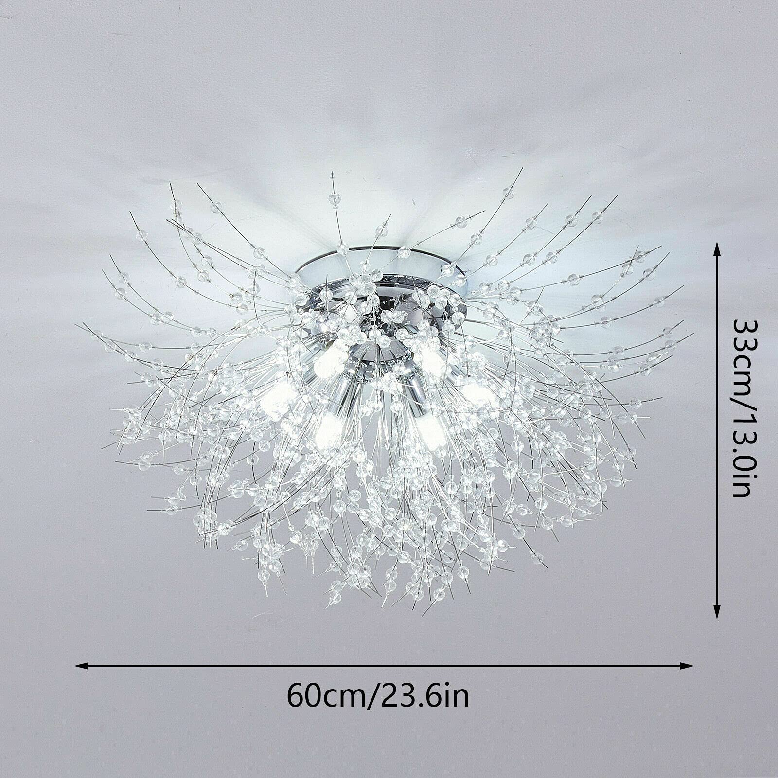 Modern 6-Light LED Crystal Chandelier Flush Mount - Sputnik Firework Design Silver Ceiling Light Fixture for Living Room, Bedroom & Dining Room | Elegant Home Lighting for Parties & Romantic Dinners