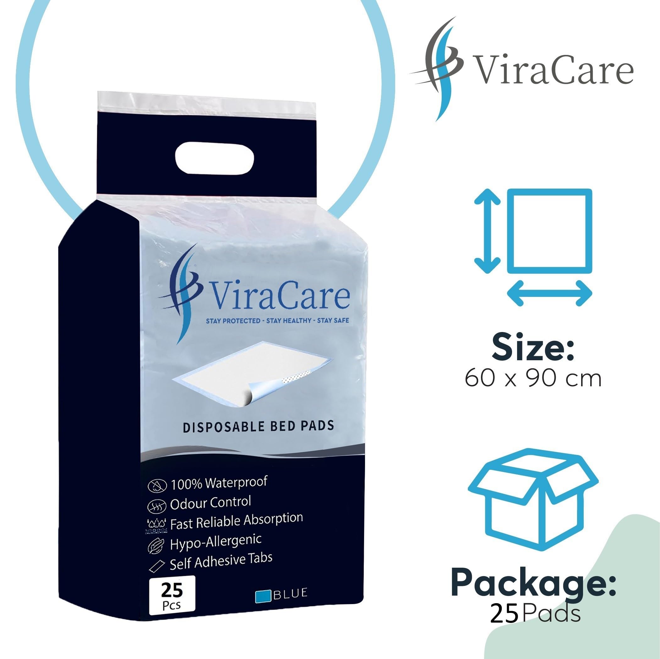 25 Pack Disposable Incontinence Bed Pads 60x90cm with Adhesive Tabs - Waterproof Underpads for Adults & Elderly Care - Ideal for Home, Hospital & Travel Use