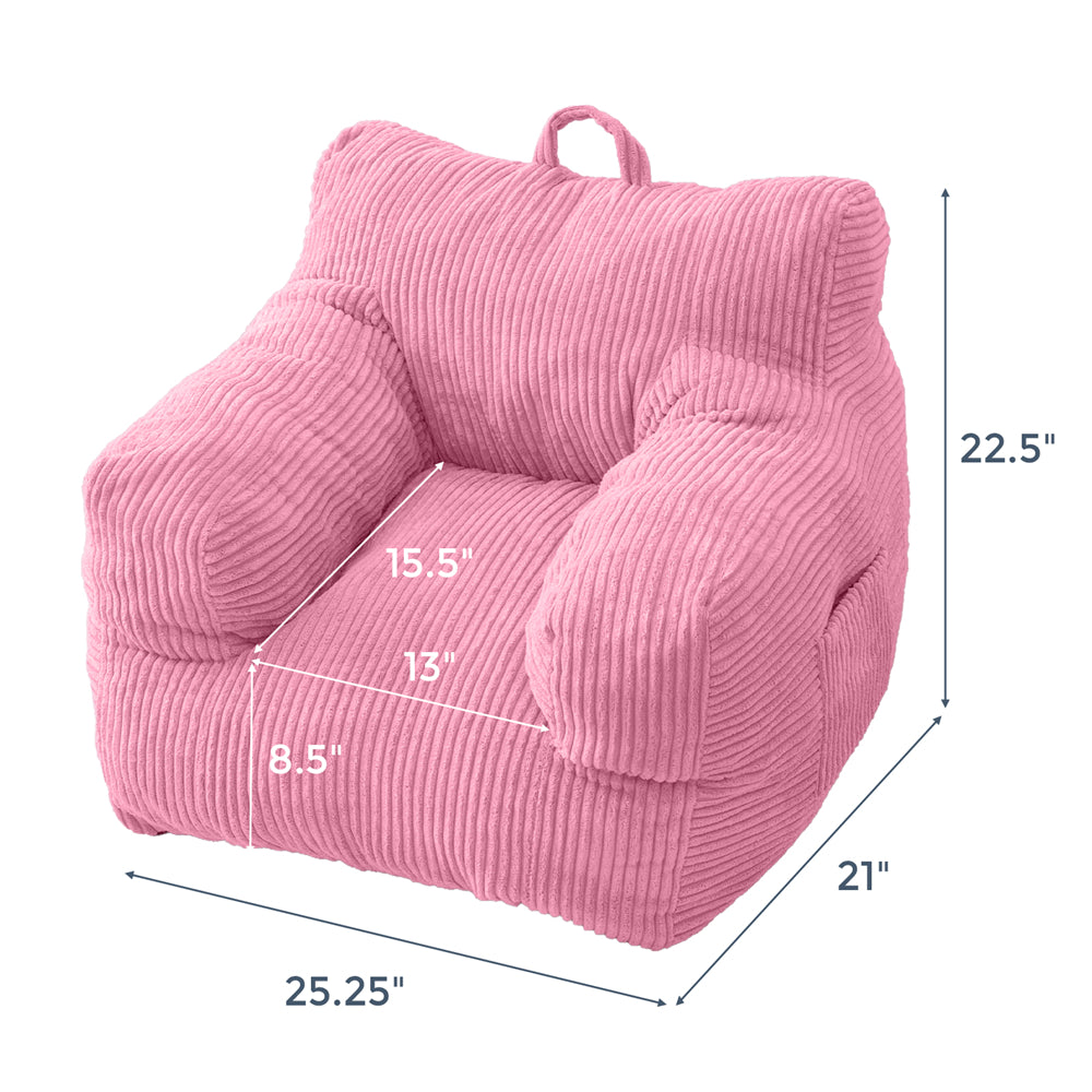 MAXYOYO Kids Bean Bag Chair - Soft Corduroy Bean Bag Couch with Armrests for Children's Room, Nursery & Playroom (Pink) - Perfect for Reading, Gaming & Relaxing