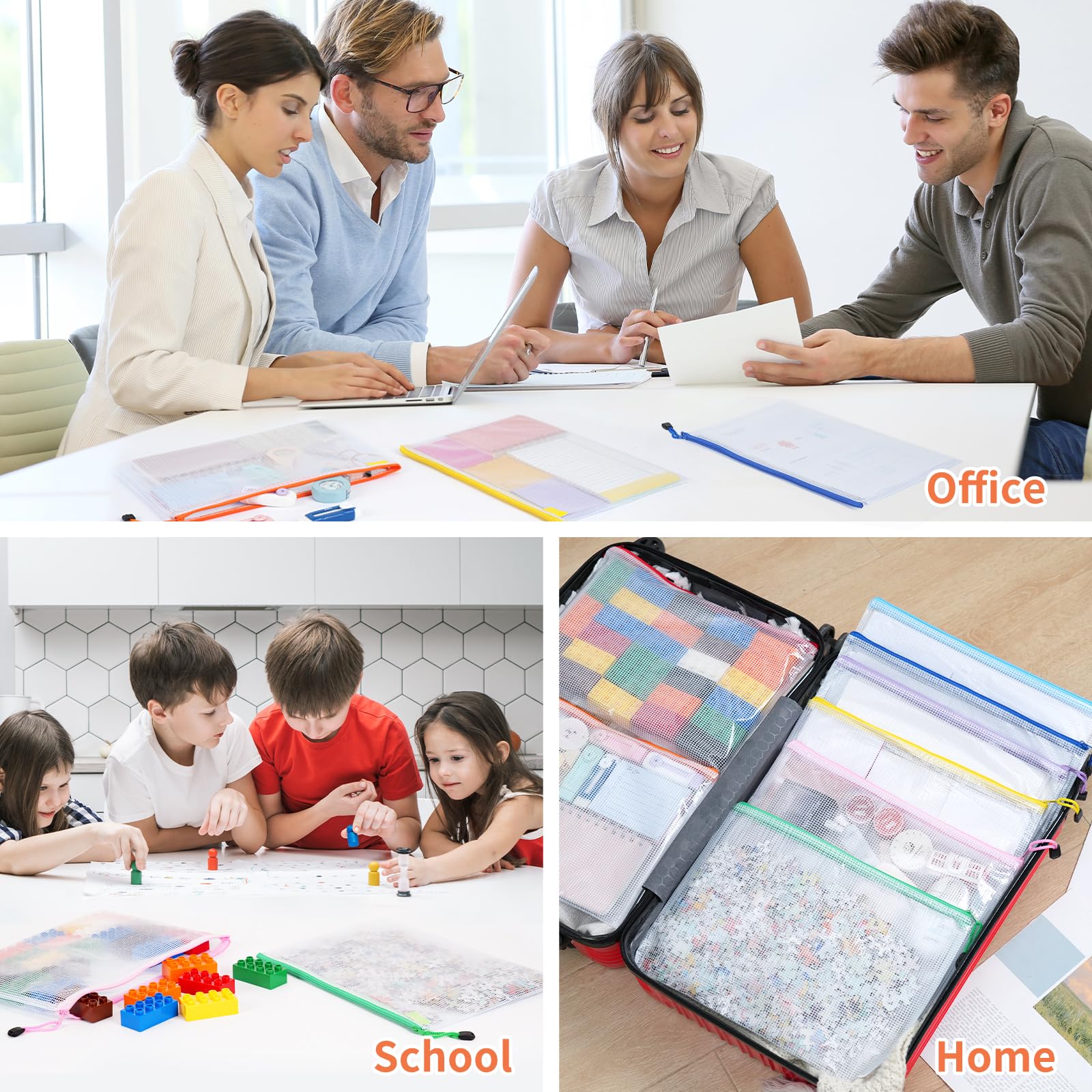 24-Pack A4 Size Mesh Plastic Zipper Pouch Bags - Waterproof Storage Organizer for Board Games, Puzzles, School & Office Supplies | Perfect for Classroom Organization, Travel & Craft Storage