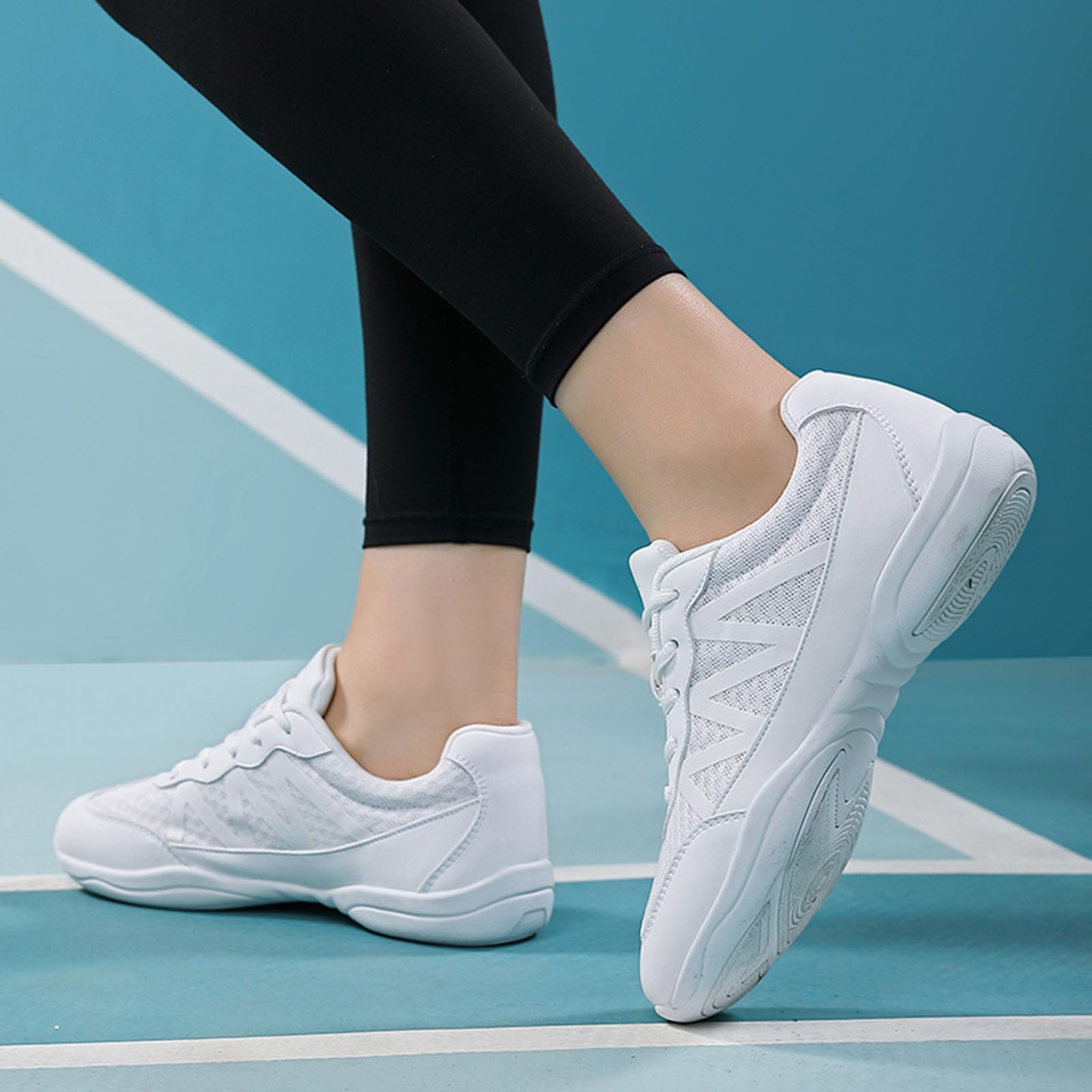 SECHRITE Girls White Cheerleading Shoes - Women's Dance Sneakers for Cheer, Athletic Training, Tennis & Competition - Lightweight Breathable Walking Shoes for Performances, Practice & Gym Workouts