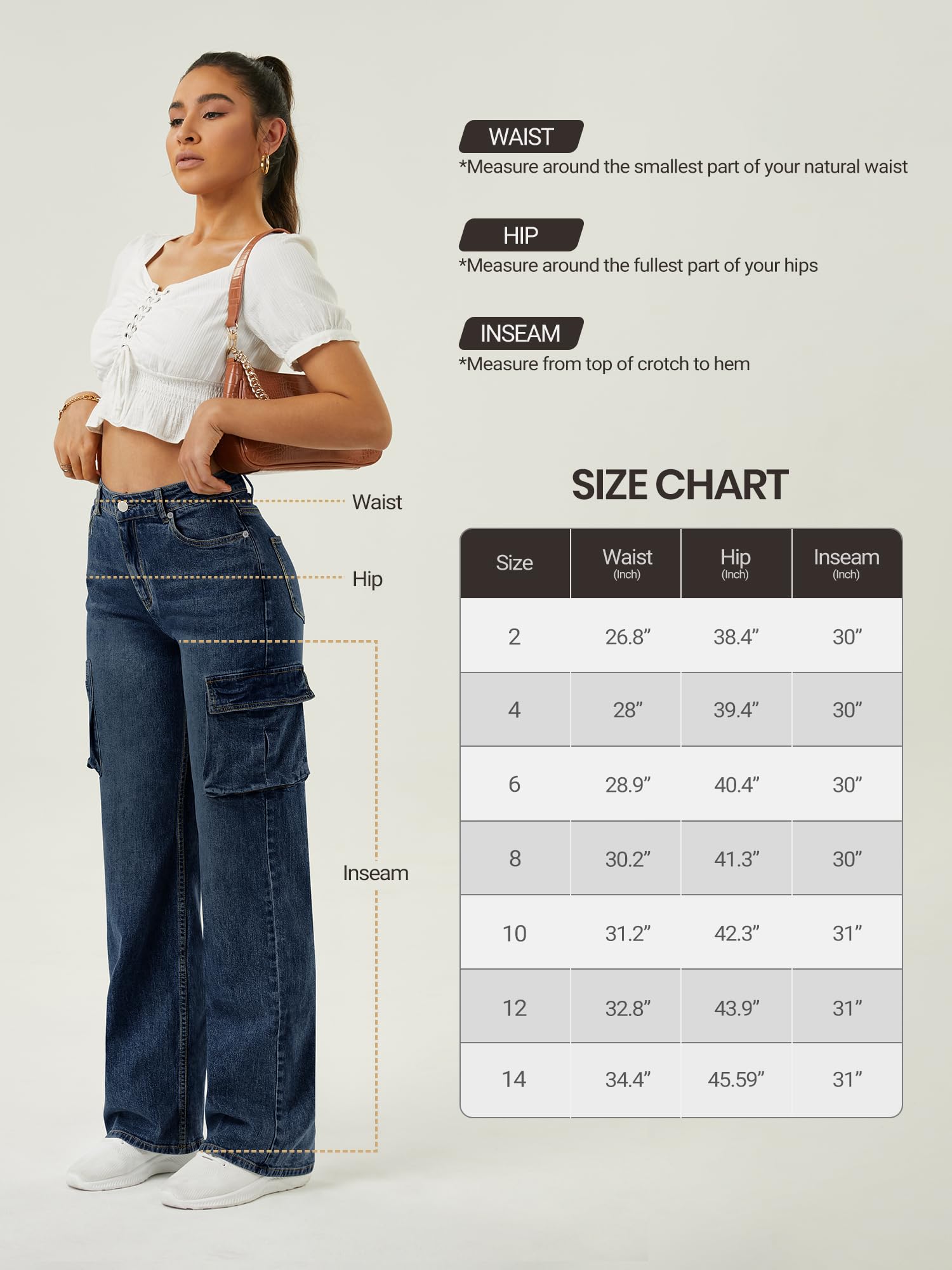 Women's High Waisted Cargo Jeans with 6 Pockets - Straight Wide Leg Baggy Pants for Casual Wear | Perfect for Street Style, Work & Everyday Outfits