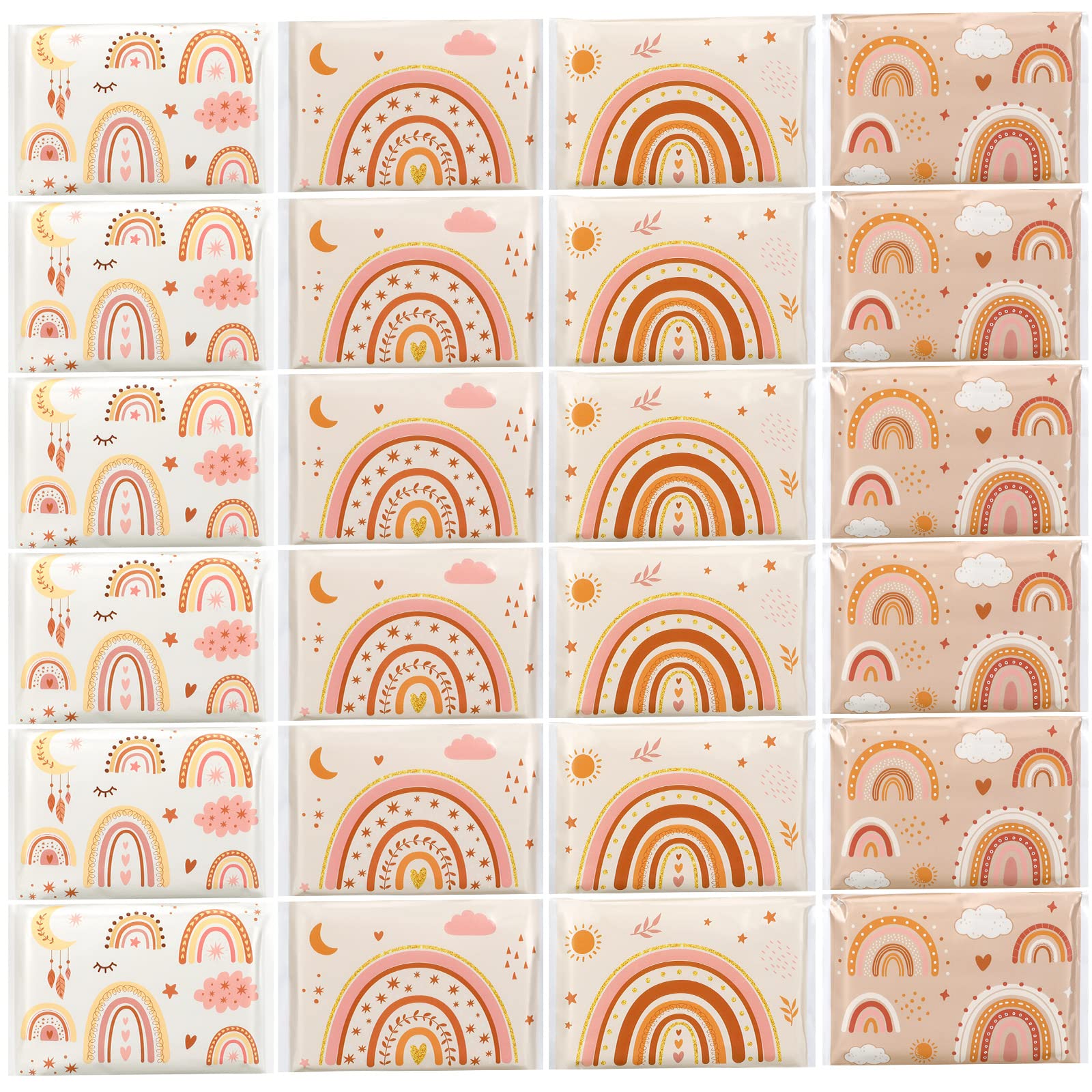 24 Pack Slim Travel Tissues - 3 Ply Pocket Size Facial Tissues (10 Sheets Each) | Bulk Individual Tissue Packs for Wedding Favors, Parties & On-the-Go | Compact Wallet Size with 4 Rainbow Designs | Perfect for Travel, Office, Gym & Everyday Carry