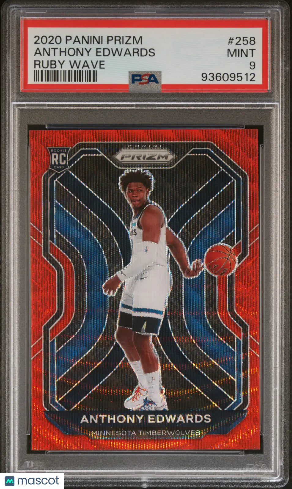 2020 Panini Prizm Basketball Anthony Edwards Rookie Card Ruby Wave Prizm PSA 9 Mint - Collectible NBA Trading Card for Fans & Investors