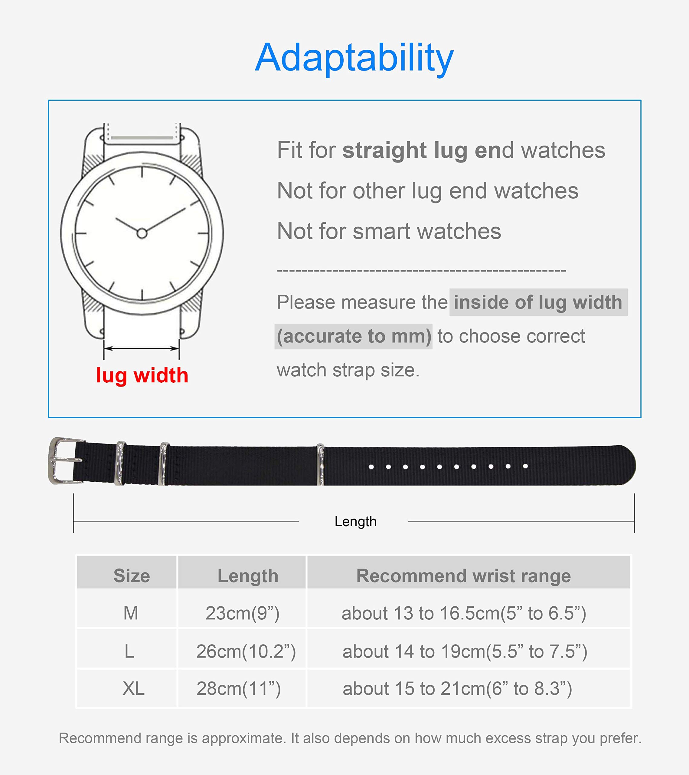 Premium Nylon Watch Band Replacement - 10mm to 20mm Sizes (10/12/13/14/15/16/17/18/20mm) - Durable & Comfortable Watch Strap for Men Women - Perfect for Sports, Outdoor Activities & Everyday Wear