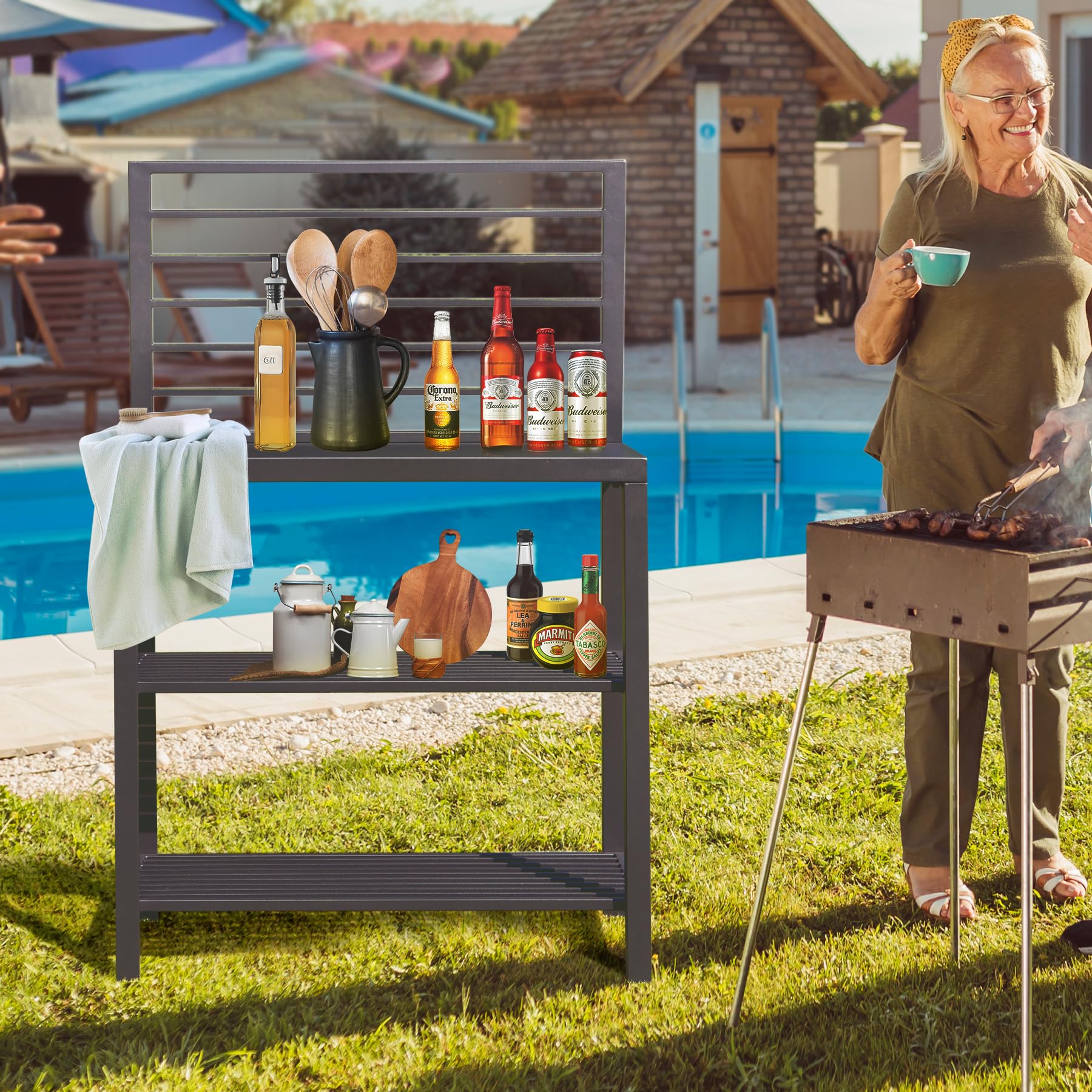 Premium Aluminum Outdoor Kitchen Island with Storage - Freestanding Food Prep Table & Bar Center for Indoor/Outdoor Use - Ideal for BBQ, Entertaining & Patio Dining