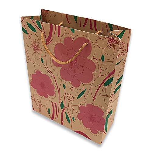 Red and Green Floral Design on Kraft Paper