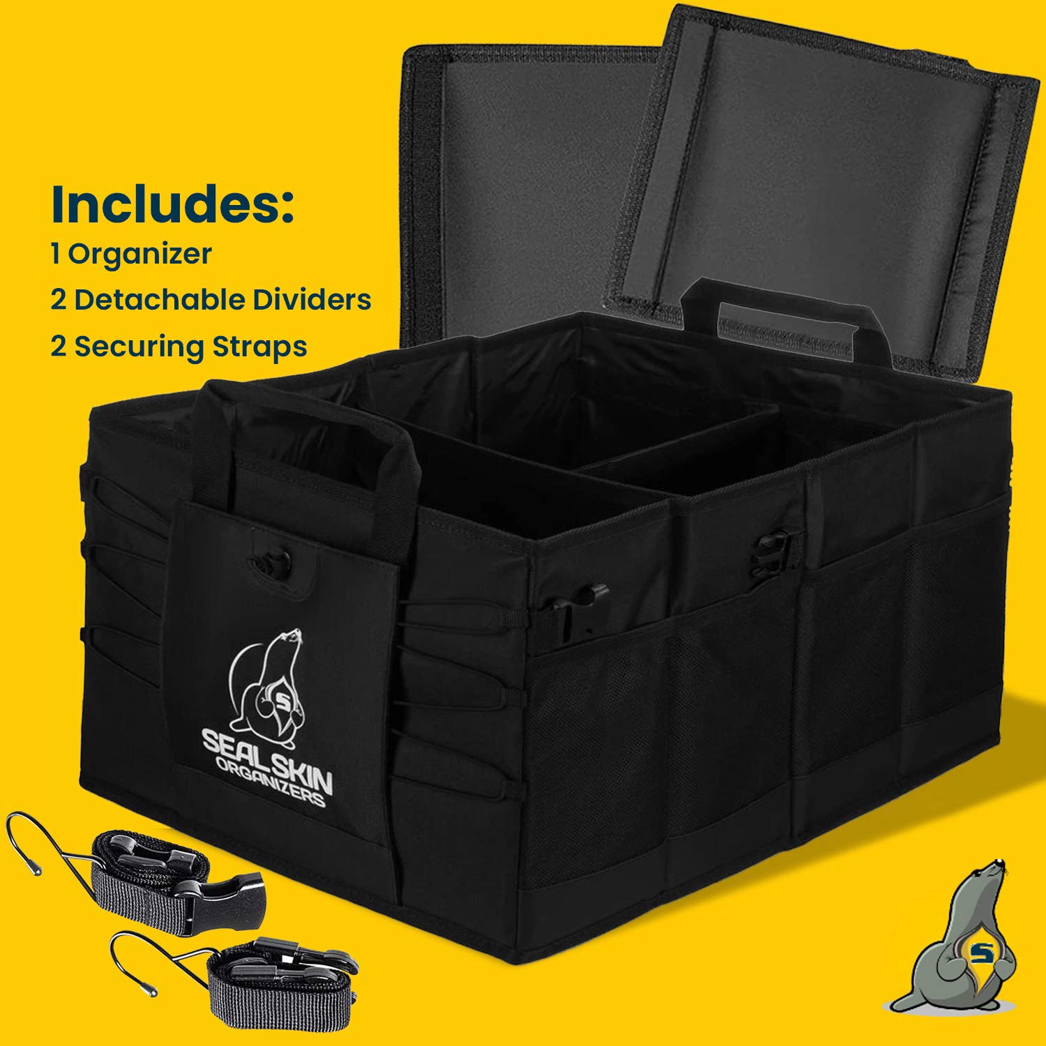 Premium Heavy Duty Collapsible Trunk Organizer for SUV, Car & Truck - 3 Adjustable Sizes, Lightweight & Portable Vehicle Storage - Easy Install Organizer for Travel, Camping & Road Trips - Black