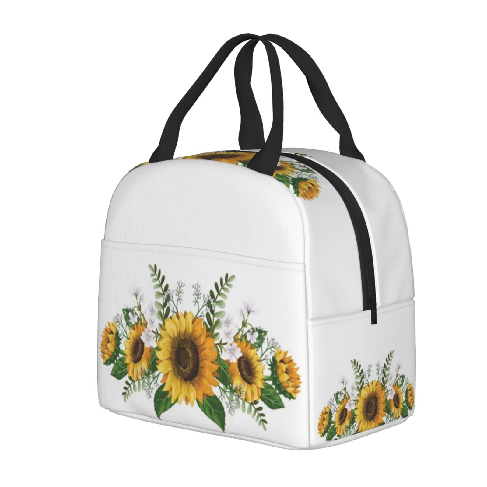 **Insulated Sunflower White Lunch Box for Kids - Reusable Lunch Bag for Boys & Girls, Perfect for School, Camping, Hiking, Picnic, Beach & Travel - Ideal for Meals On-the-Go**