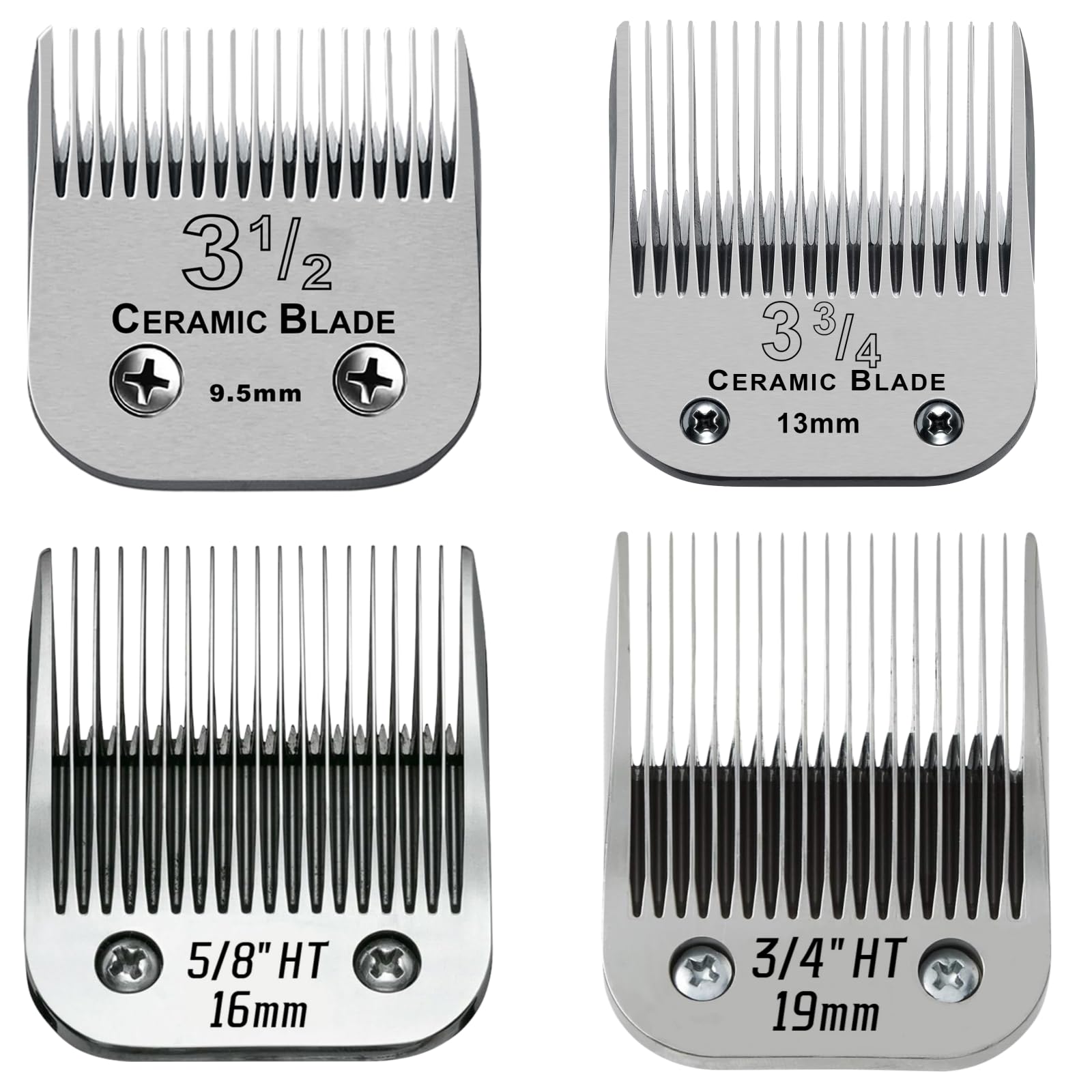 Premium Detachable Ceramic Blade for Dog Grooming - 4 Pack (9.5-19mm Cut Length) - Compatible with Ainds, Oster A5, Wahl KM10 & More - Chrome Silver Finish - Perfect for Professional Groomers & Pet Owners at Home