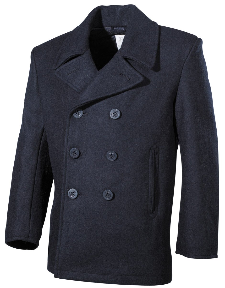 MFH Men's US Navy Blue Pea Coat - Classic Winter Wool Overcoat for Business, Casual & Formal Wear