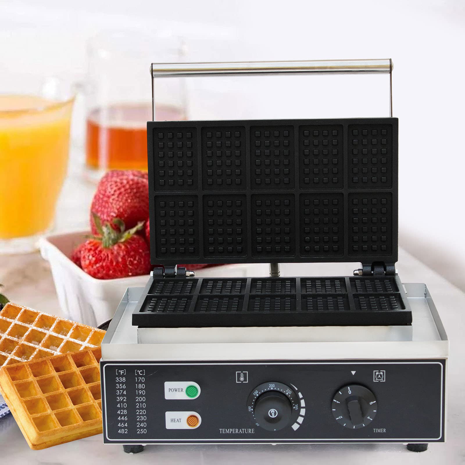 **10-Slice Square Waffle Maker - Nonstick Stainless Steel, 1500W, Compact & Classic for Family Breakfast - Perfect for Pancakes, Belgian Waffles & Quick Morning Meals**