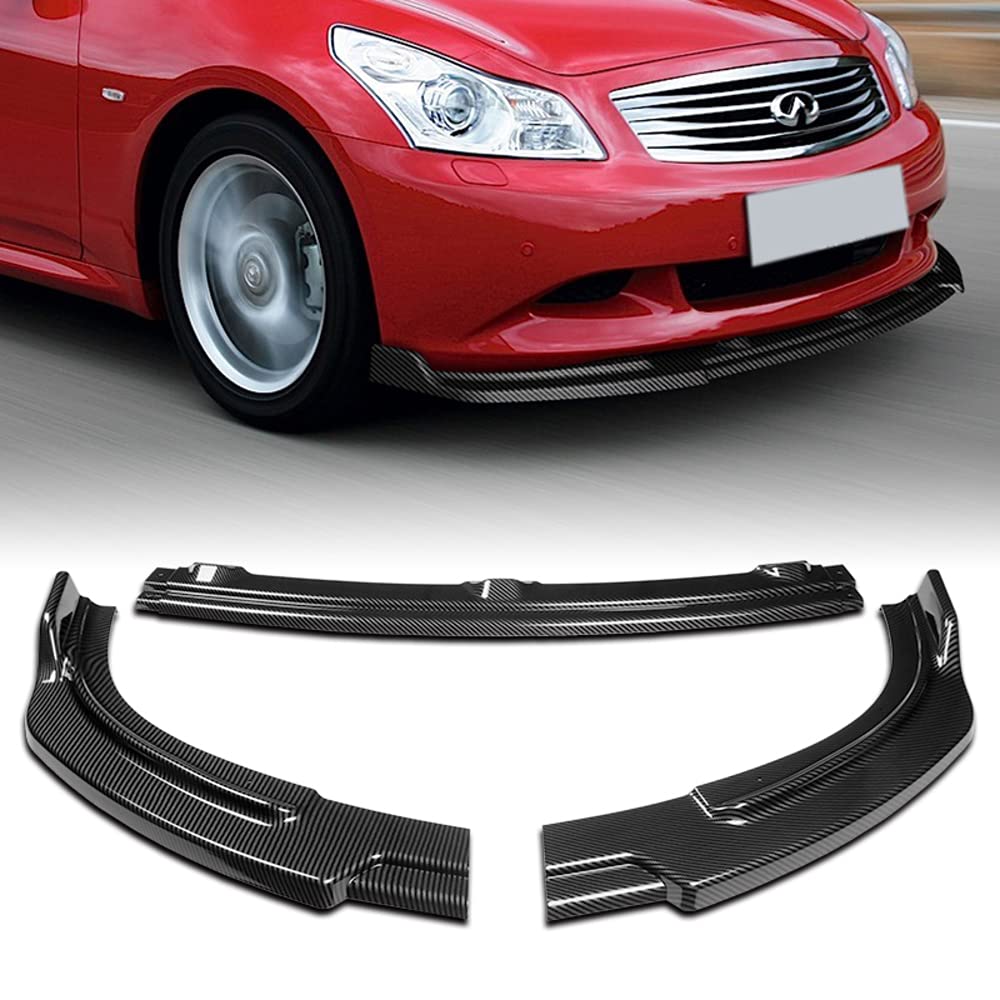 9-Piece Front Bumper Lip Kit & Side Skirt Extensions Diffuser Set for 2010-2013 Infiniti G37 Sedan 4DR | ABS Plastic Painted Carbon Fiber Style | Enhances Aerodynamics & Sporty Look | Perfect for Car Enthusiasts & Street Racing