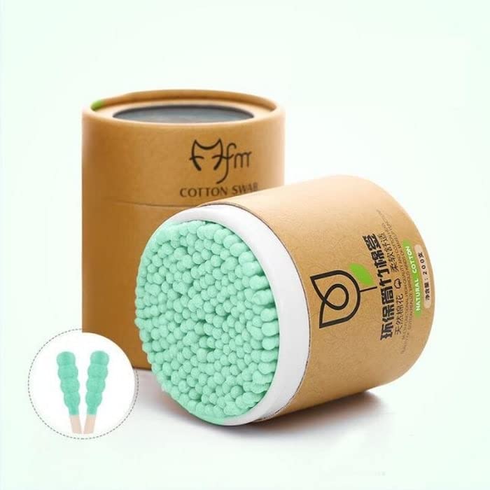JIAVAXA 200 Pcs (400 Swabs) Bamboo Cotton Ear Buds - Soft, Non-Toxic, Biodegradable Ear Wax Cleaning & Makeup Removal Swabs for Adults & Babies | 100% Organic Cotton | Perfect for Ear Care, Cosmetic Application & Baby Hygiene