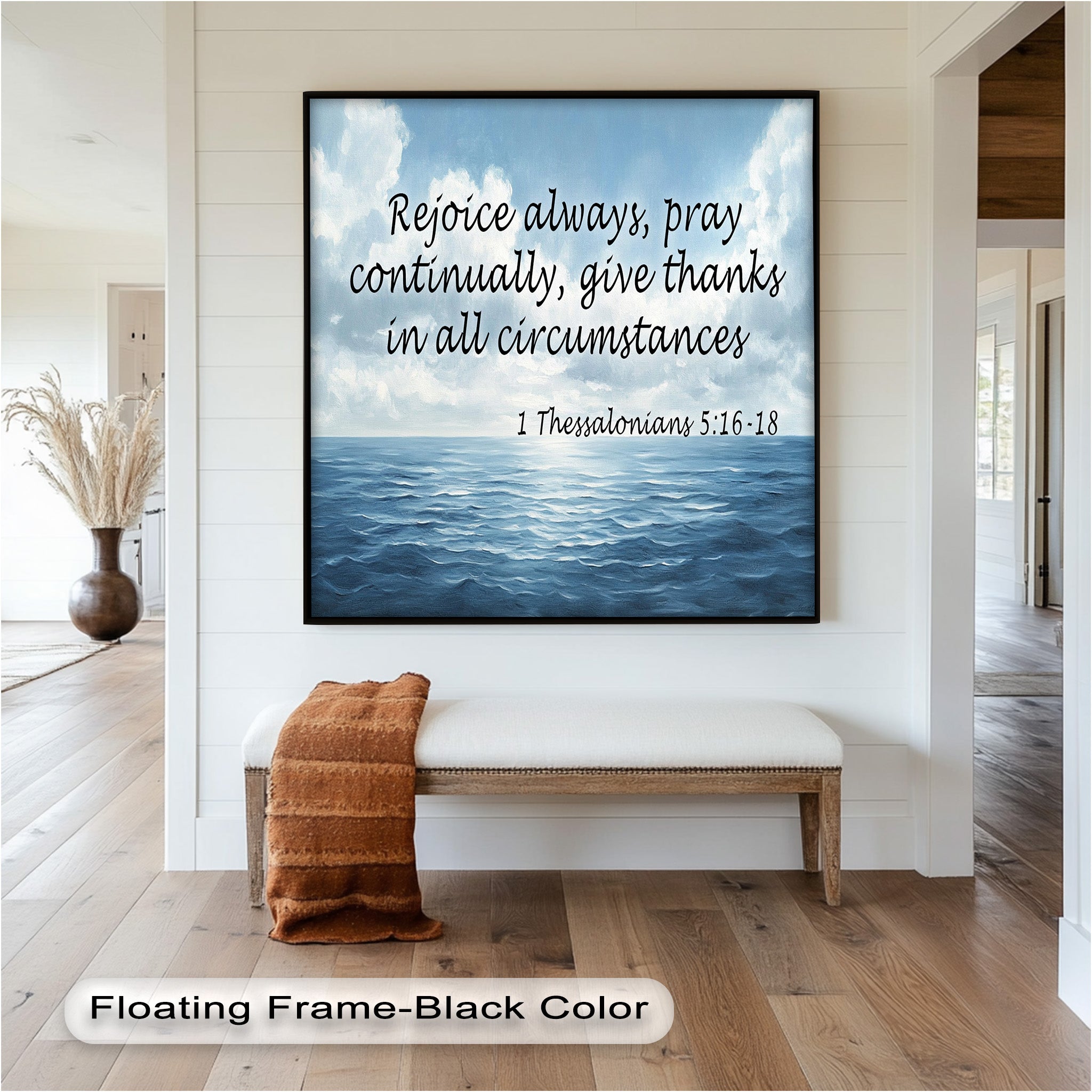 1 Thessalonians 5:16-18 Bible Verse Oil Painting - Rejoice Pray Give Thanks Scripture Wall Art for Christian Home Decor & Church