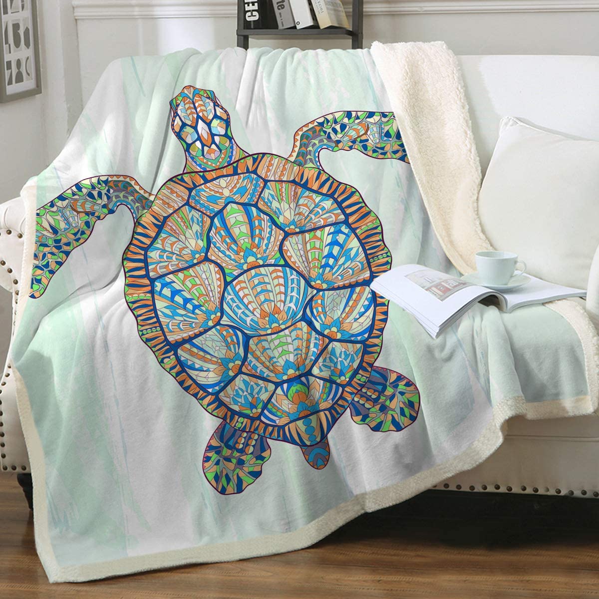 Cozy Ocean Turtle Print Sherpa Fleece Blanket - Ultra Soft & Warm Throw for Bed, Couch, and Travel - Perfect Gift for Kids & Adults